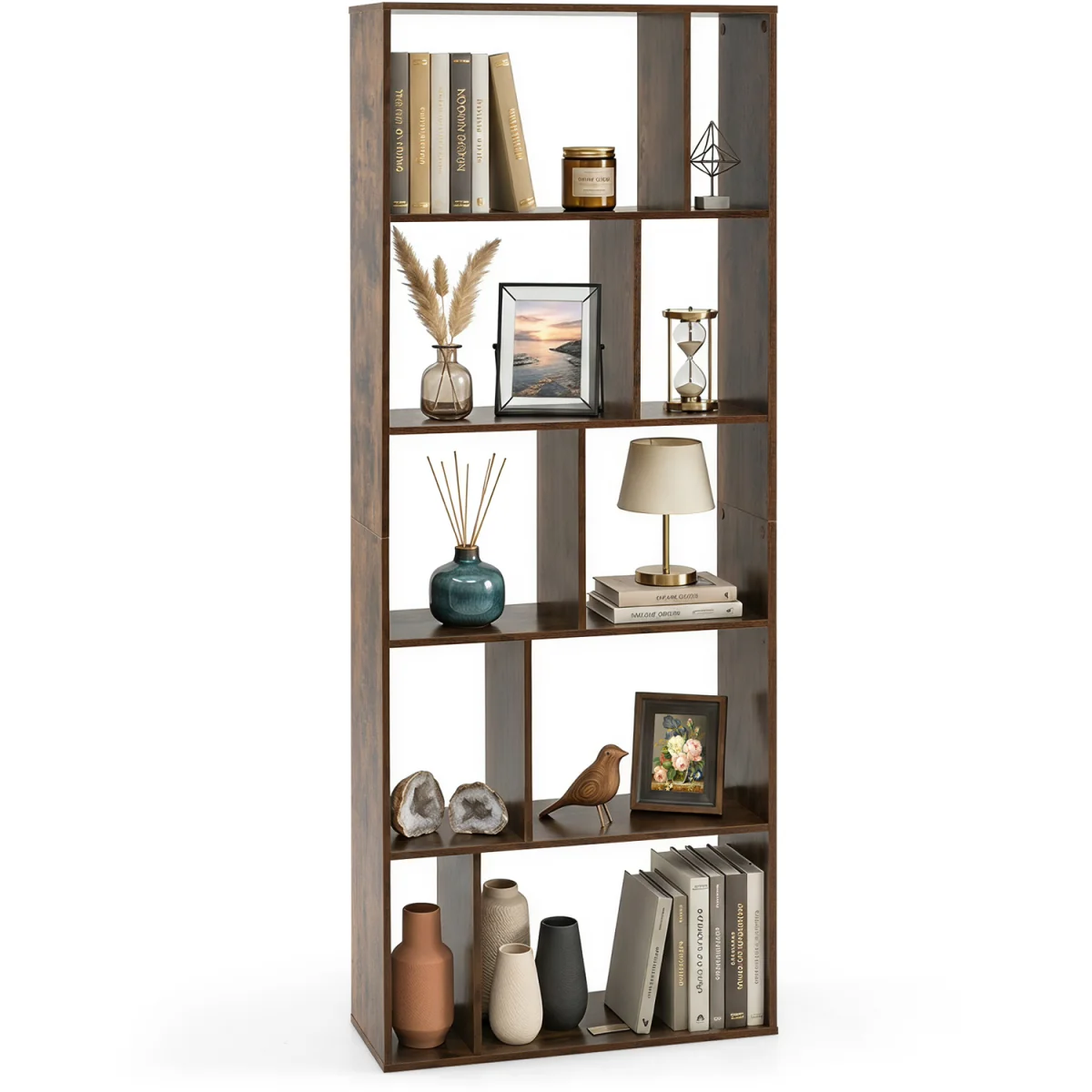 5 Tier Geometric Bookshelf - Rustic Brown – image 4