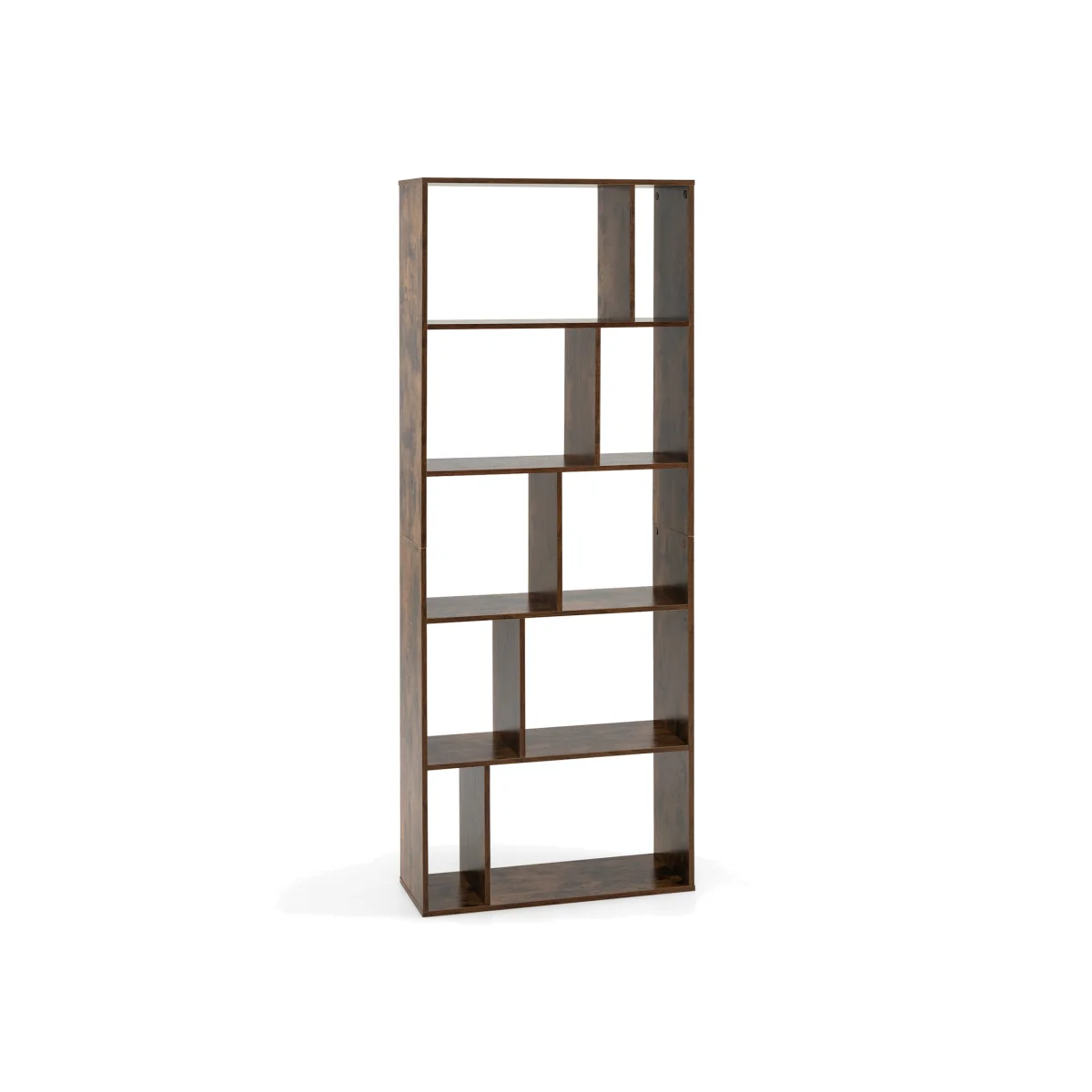 5 Tier Geometric Bookshelf - Rustic Brown – image 1