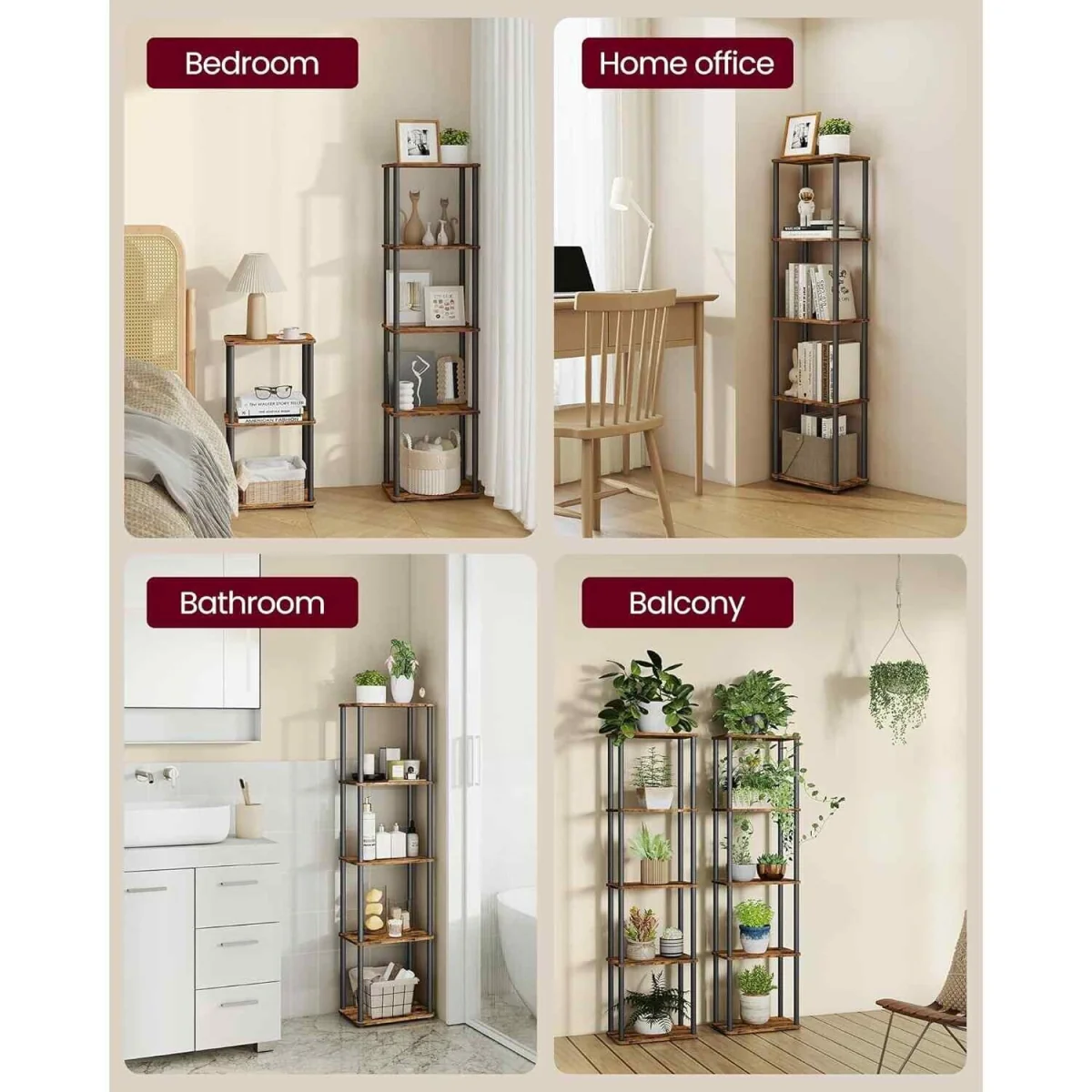 5 Tier Storage Shelf Tool Free Assembly, Brown & Black - Rustic Brown, Ink Black – image 4