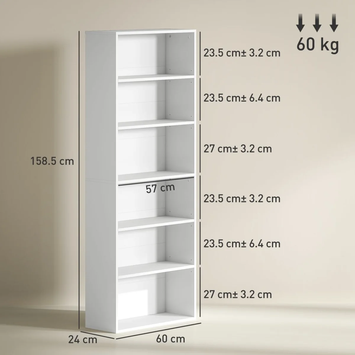 Yarut 158cm White 6-Tier Bookcase Shelving Unit – image 5