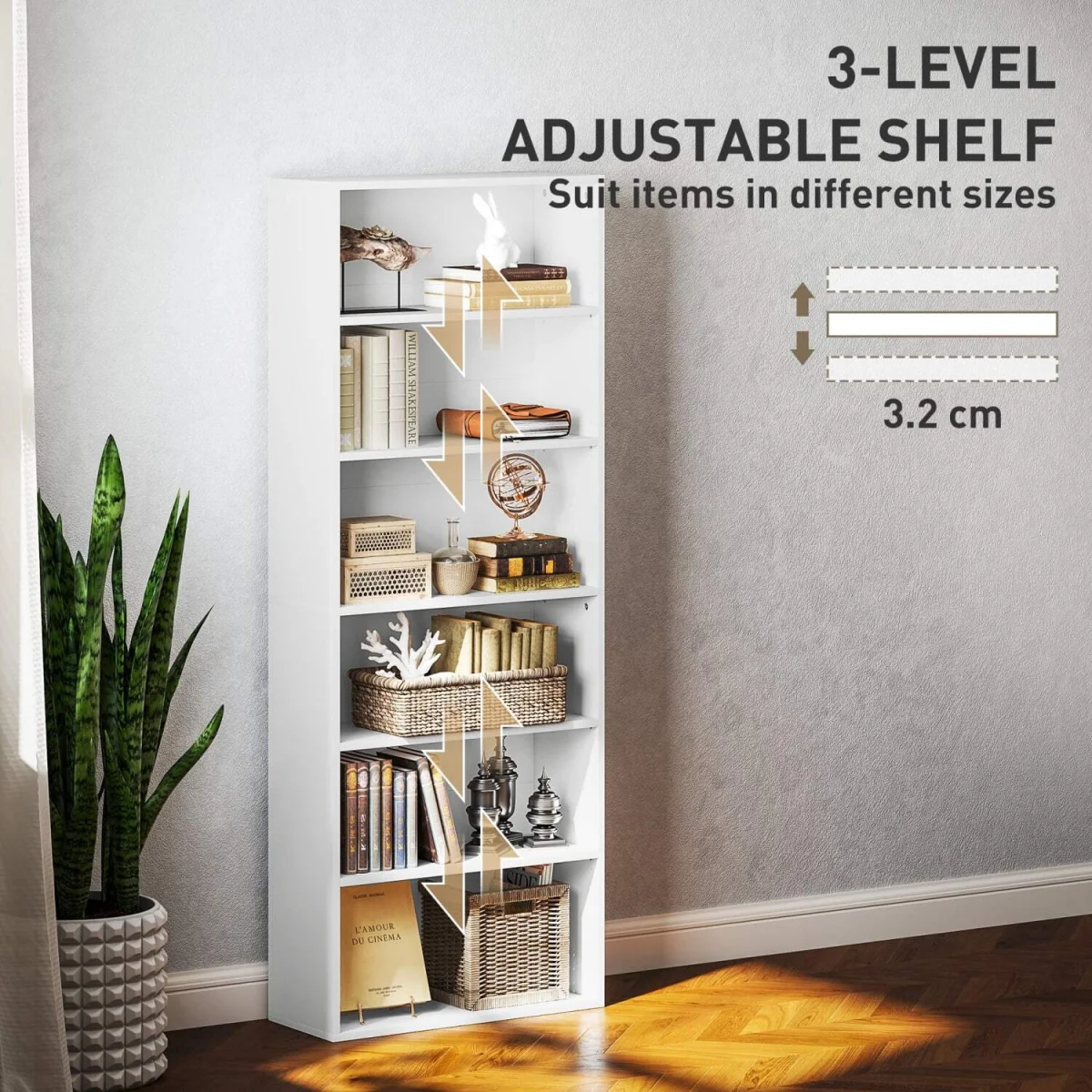 Yarut 158cm White 6-Tier Bookcase Shelving Unit – image 7