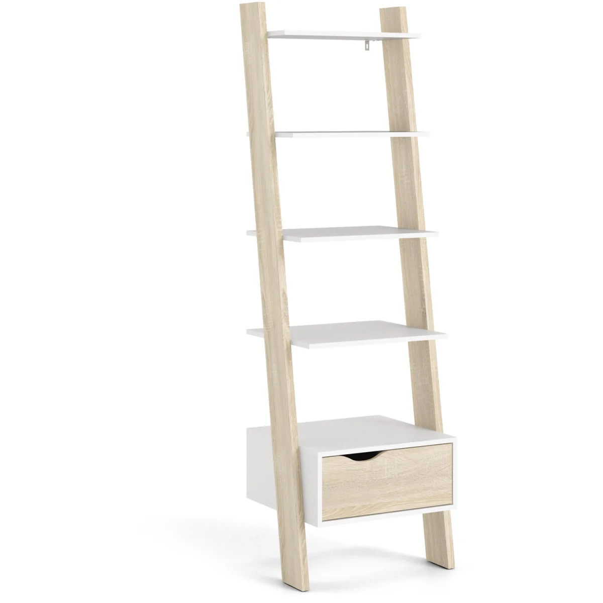 Oslo Leaning Bookcase 1 Drawer in White and Oak - White & Oak – image 3