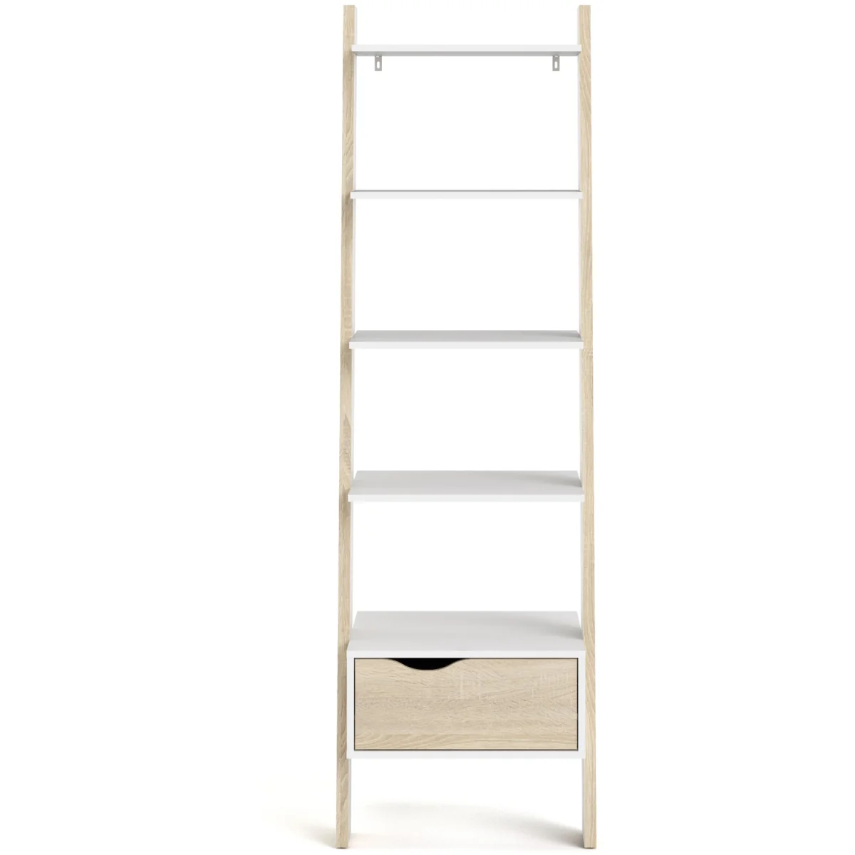 Oslo Leaning Bookcase 1 Drawer in White and Oak - White & Oak – image 4