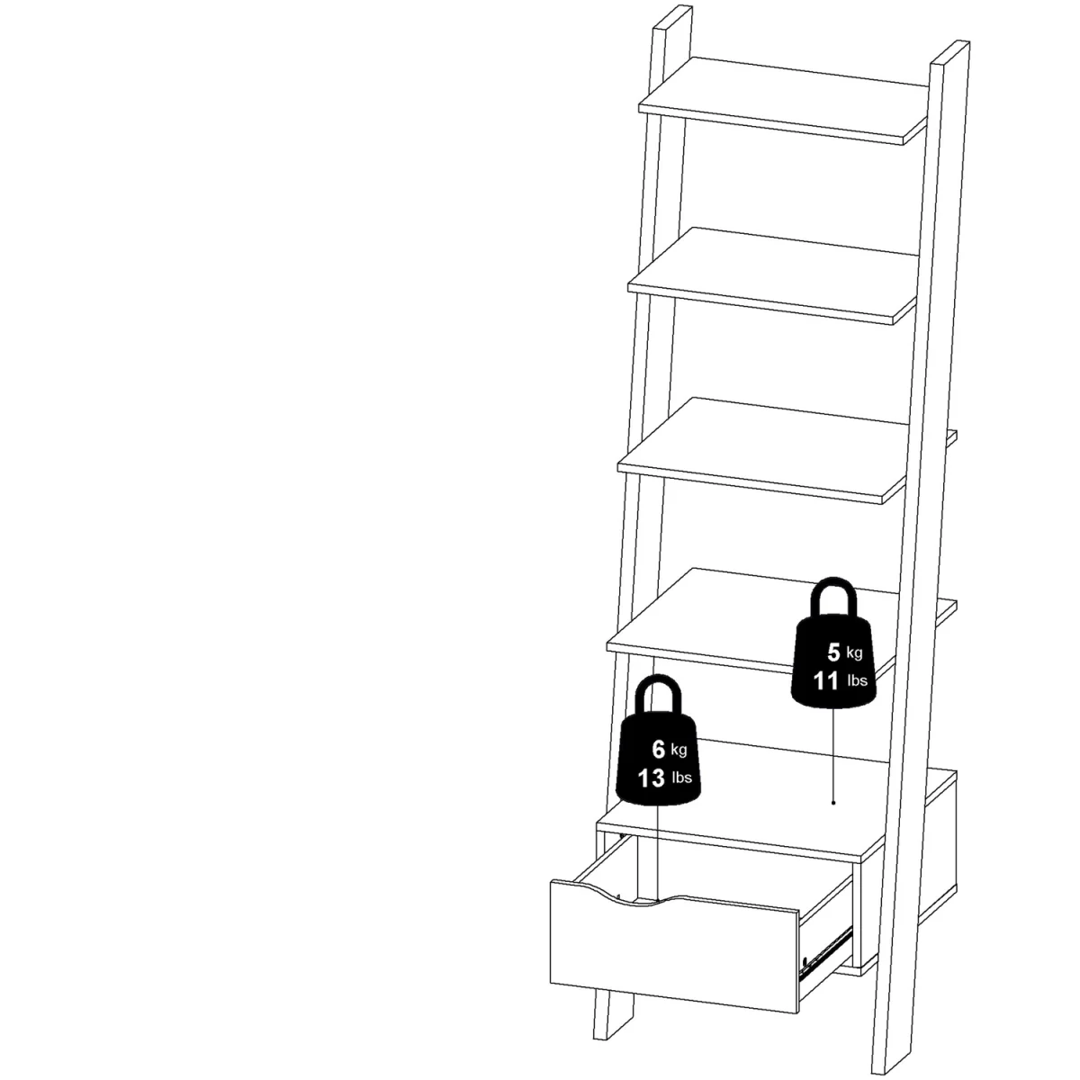 Oslo Leaning Bookcase 1 Drawer in White and Oak - White & Oak – image 10