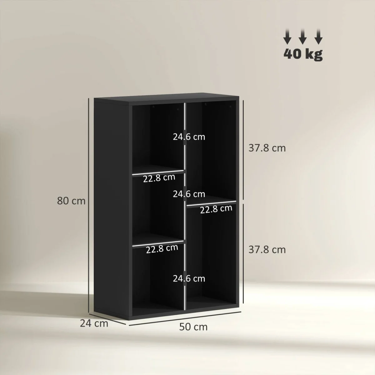 Vakeri Wood Black 2-Tier Bookcase - 5 Open Storage Compartments – image 4