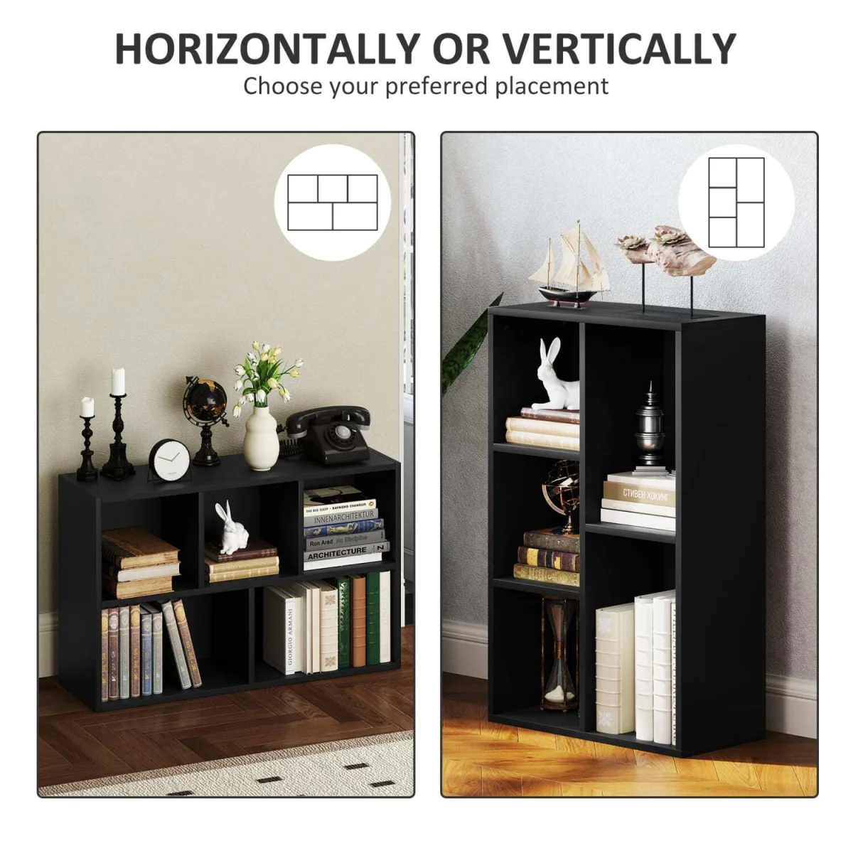 Vakeri Wood Black 2-Tier Bookcase - 5 Open Storage Compartments – image 6