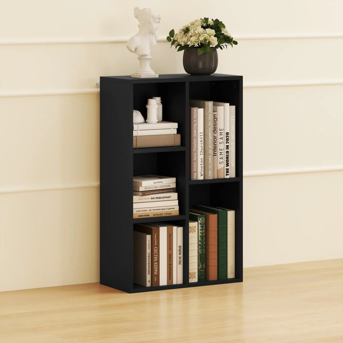 Vakeri Wood Black 2-Tier Bookcase - 5 Open Storage Compartments – image 8