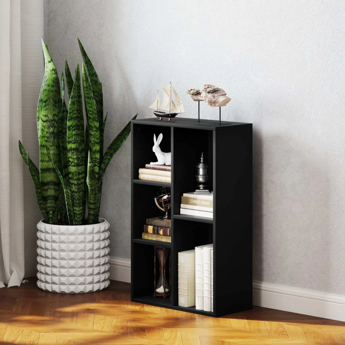 Vakeri Wood Black 2-Tier Bookcase - 5 Open Storage Compartments – image 9