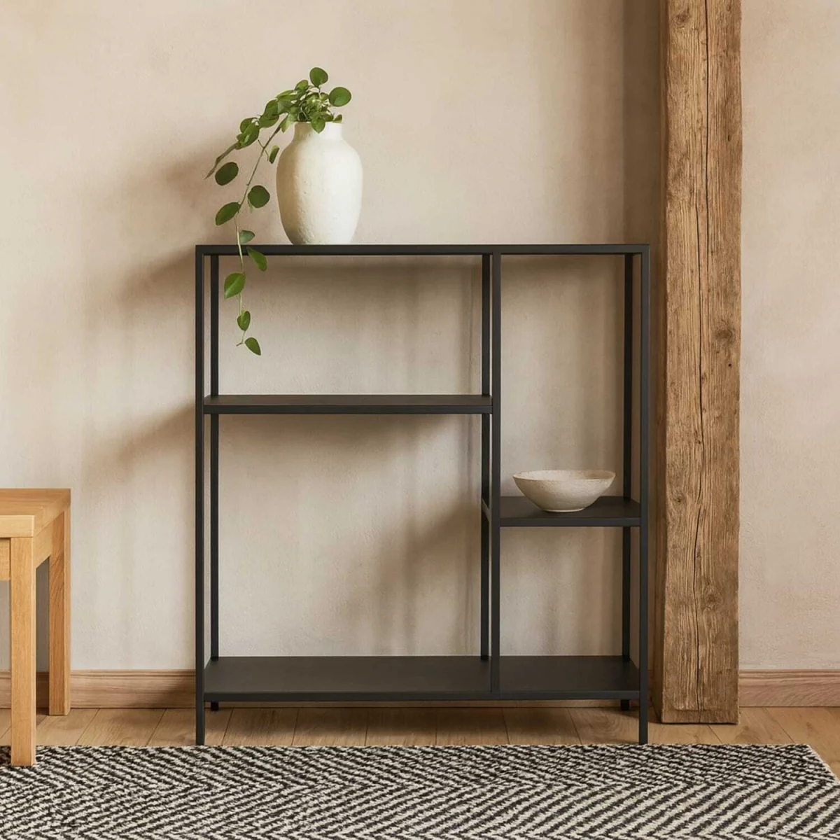 Graz Matt Metal Asymmetrical 3 Shelf Bookcase - Black – image 2