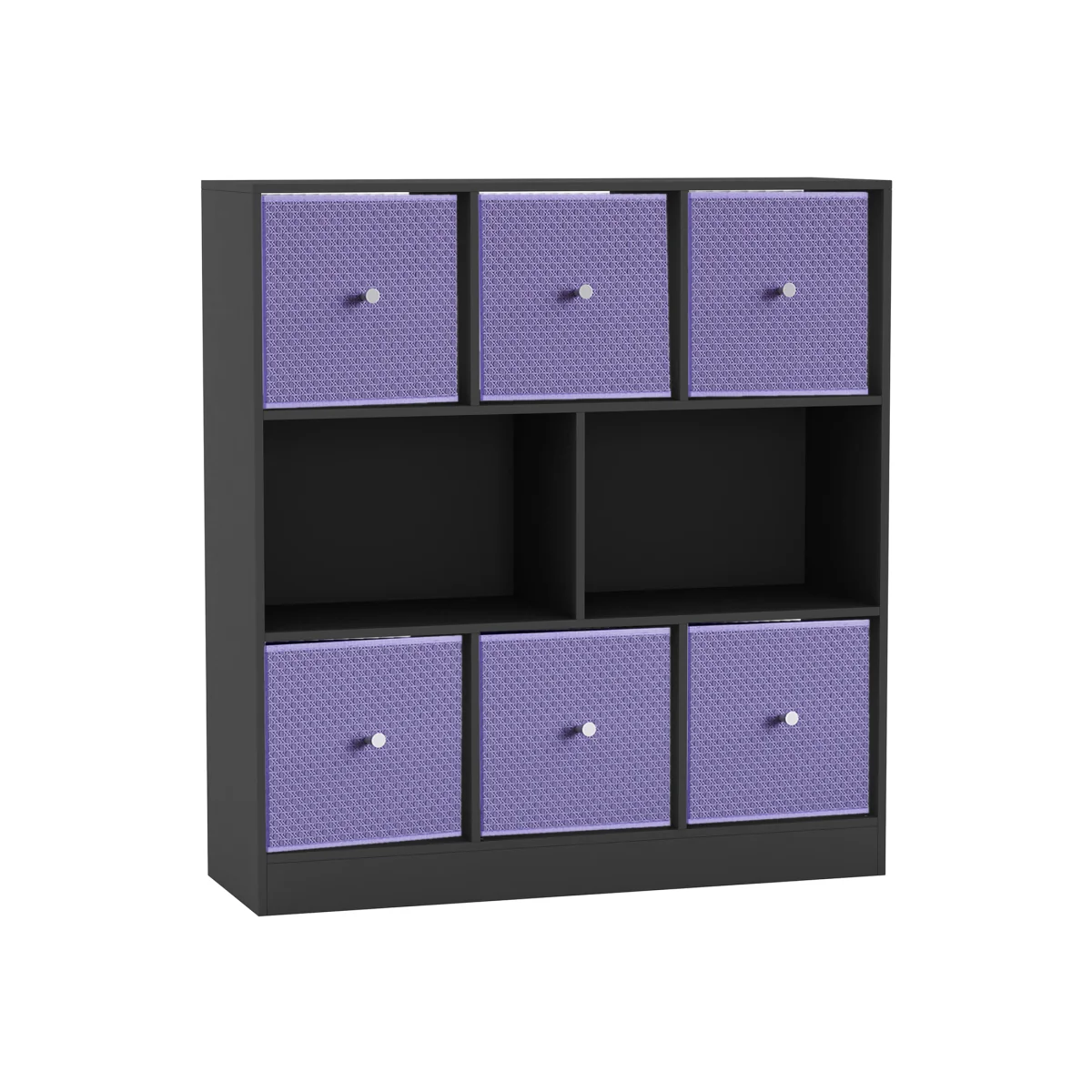 8 Black Cube Bookcase with 6 Fabric Storage Drawers Inserts - Lilac Drawer