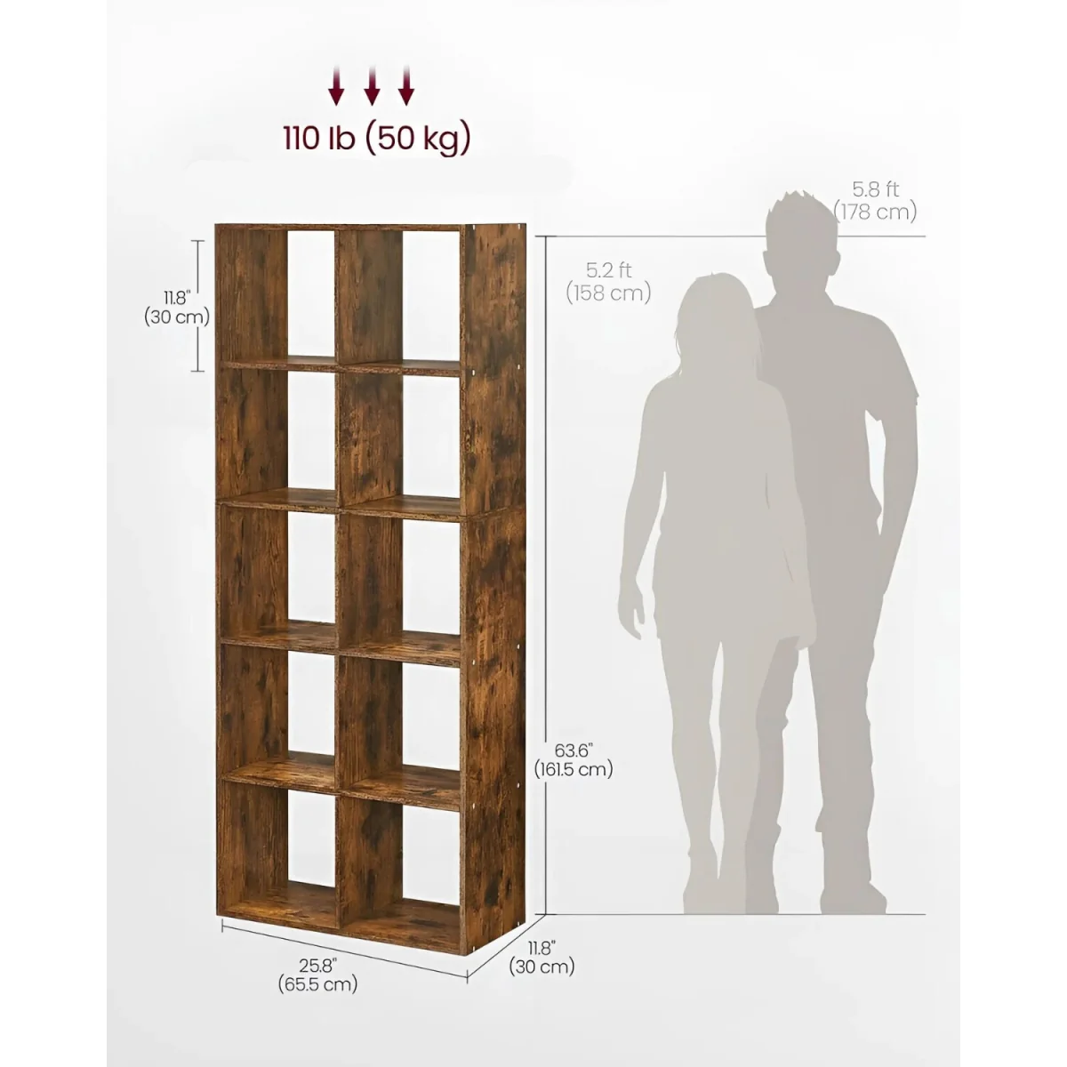 10-Tier Industrial Heavy-Duty Bookshelf Rack, Large Capacity Vertical Storage Unit - Rustic Brown – image 2