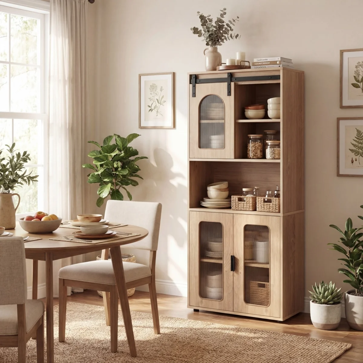 Freestanding Storage Organizer with Door and Shelves - Natural – image 3