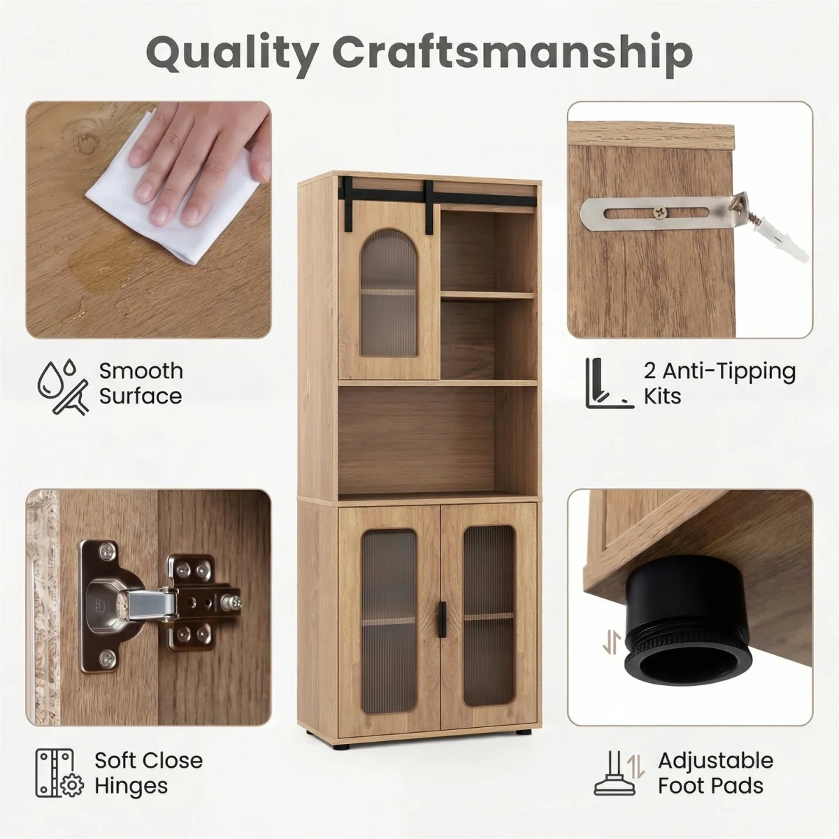 Freestanding Storage Organizer with Door and Shelves - Natural – image 4