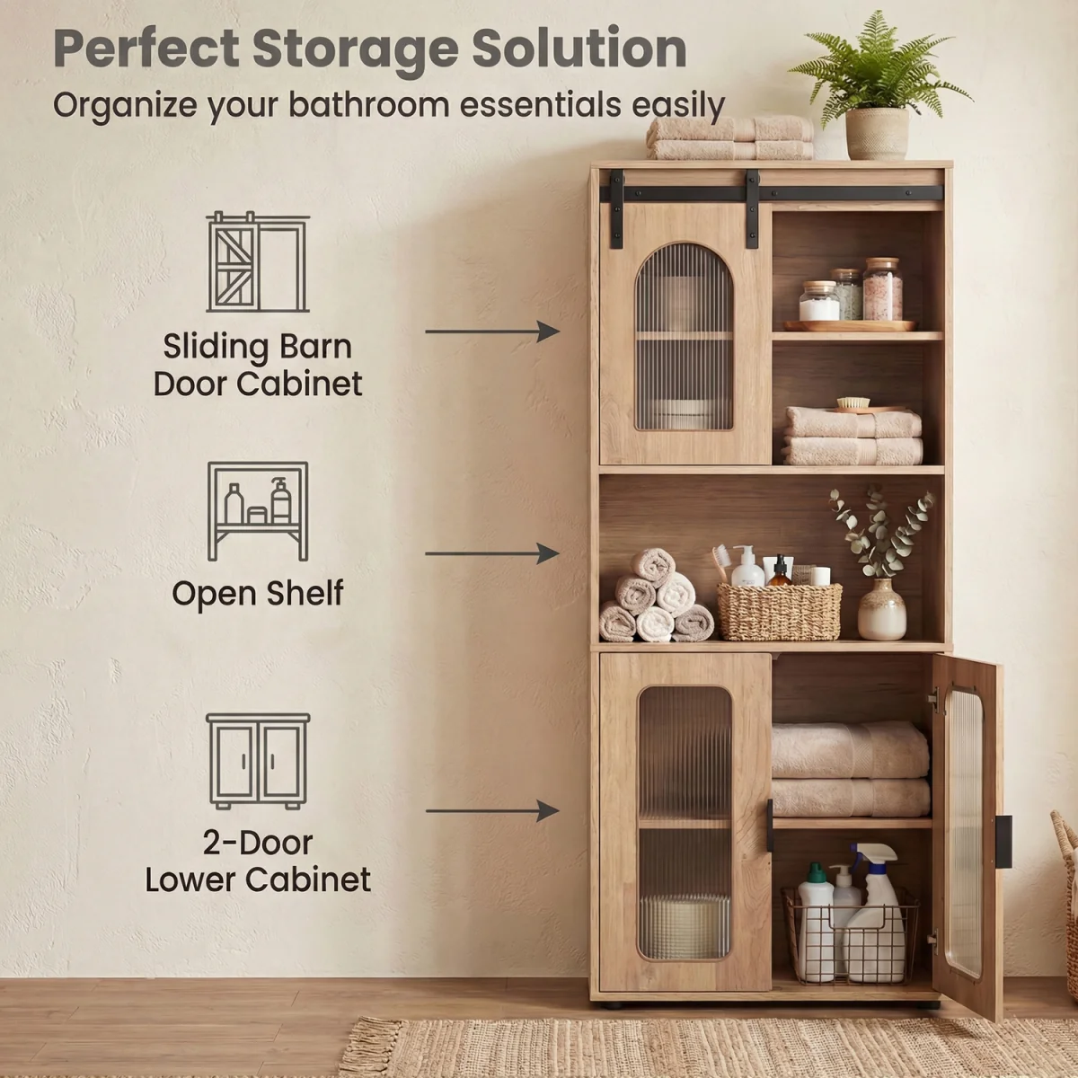 Freestanding Storage Organizer with Door and Shelves - Natural – image 6
