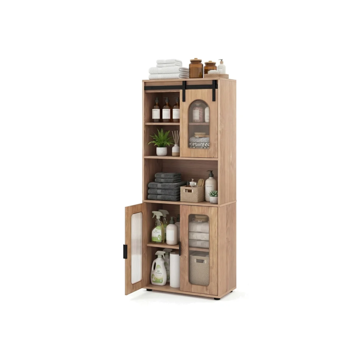 Freestanding Storage Organizer with Door and Shelves - Natural – image 1