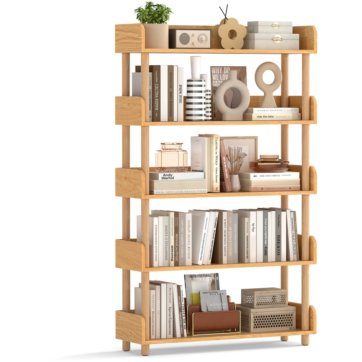 Modern Bookcase with Elevated Guardrails - Natural – image 2