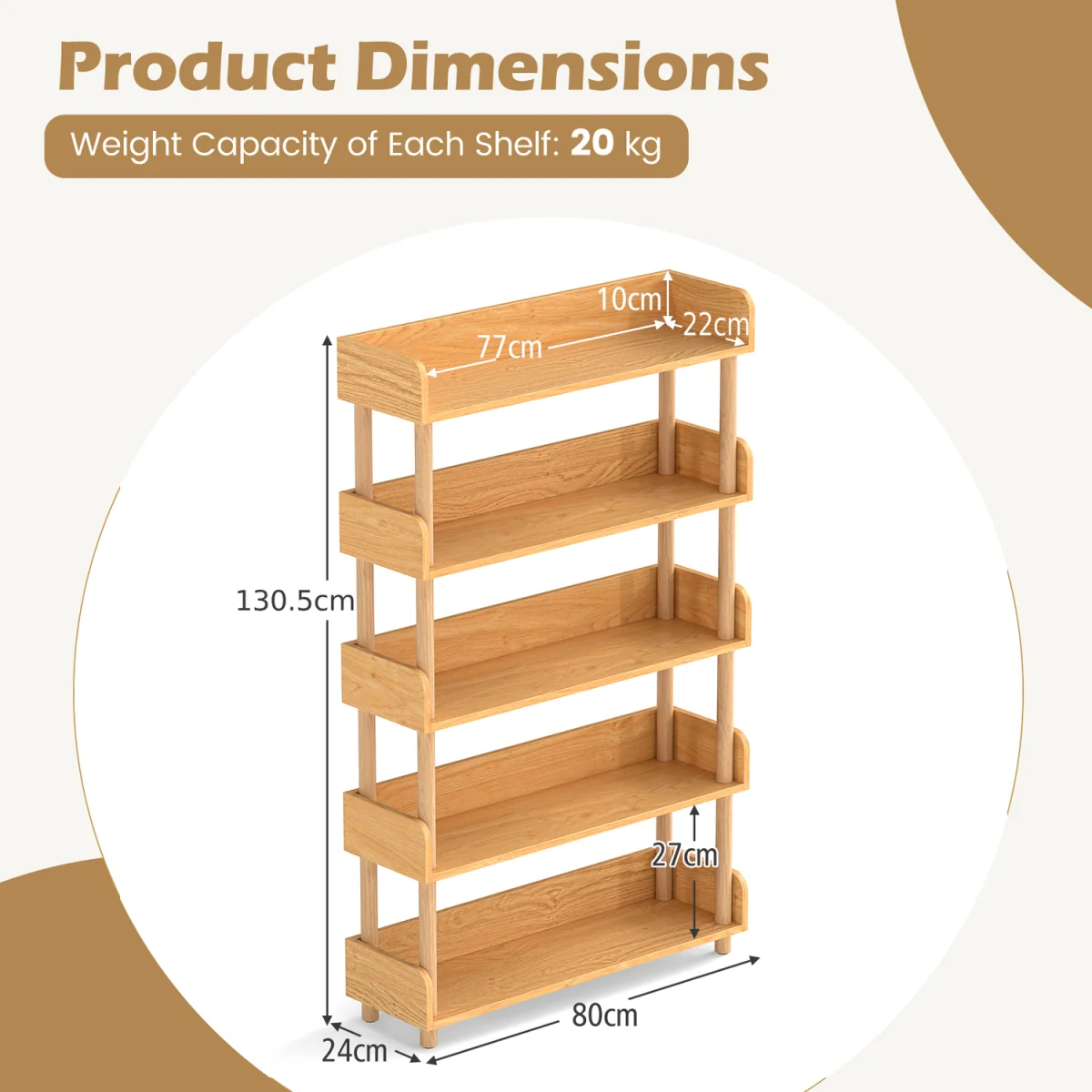 Modern Bookcase with Elevated Guardrails - Natural – image 3