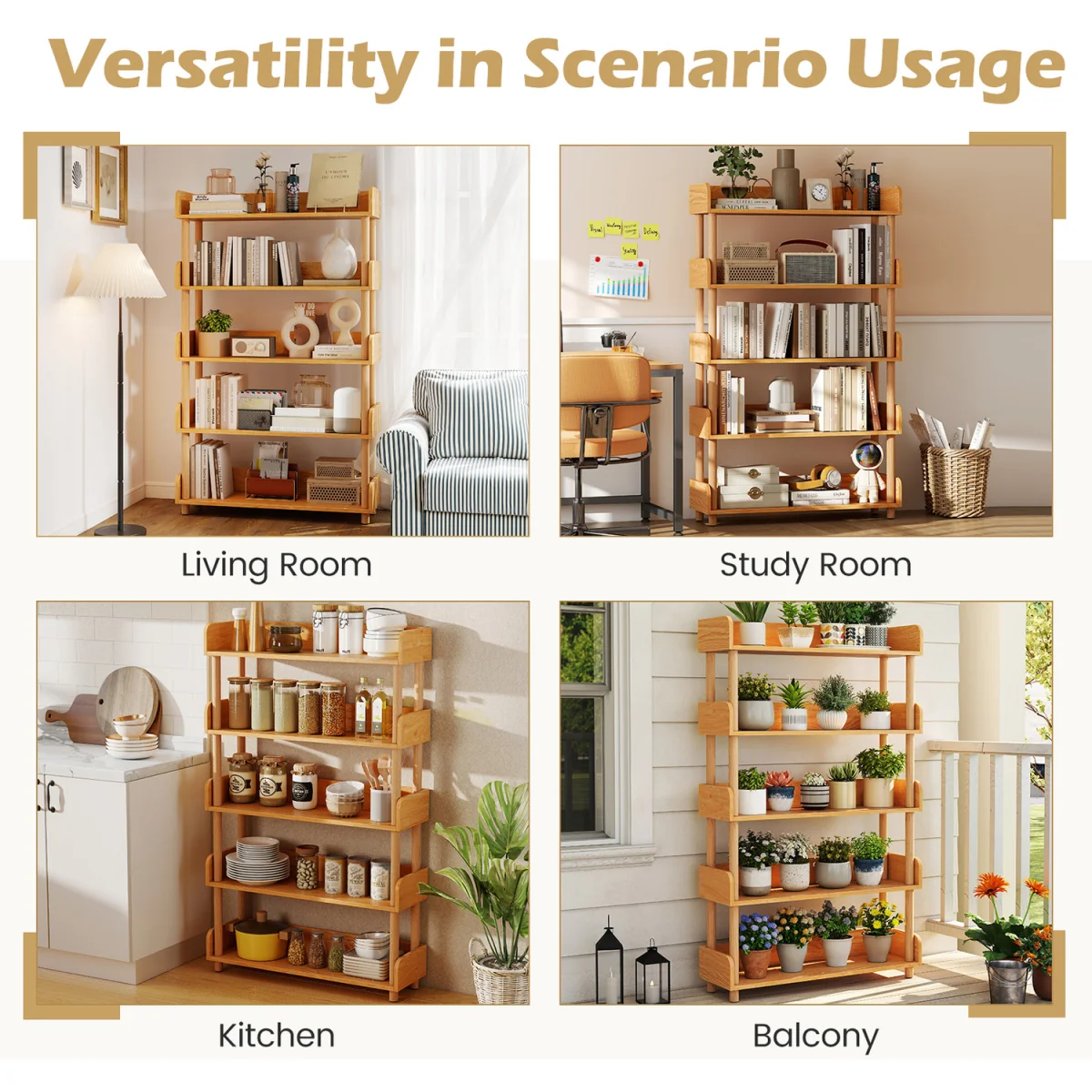 Modern Bookcase with Elevated Guardrails - Natural – image 5