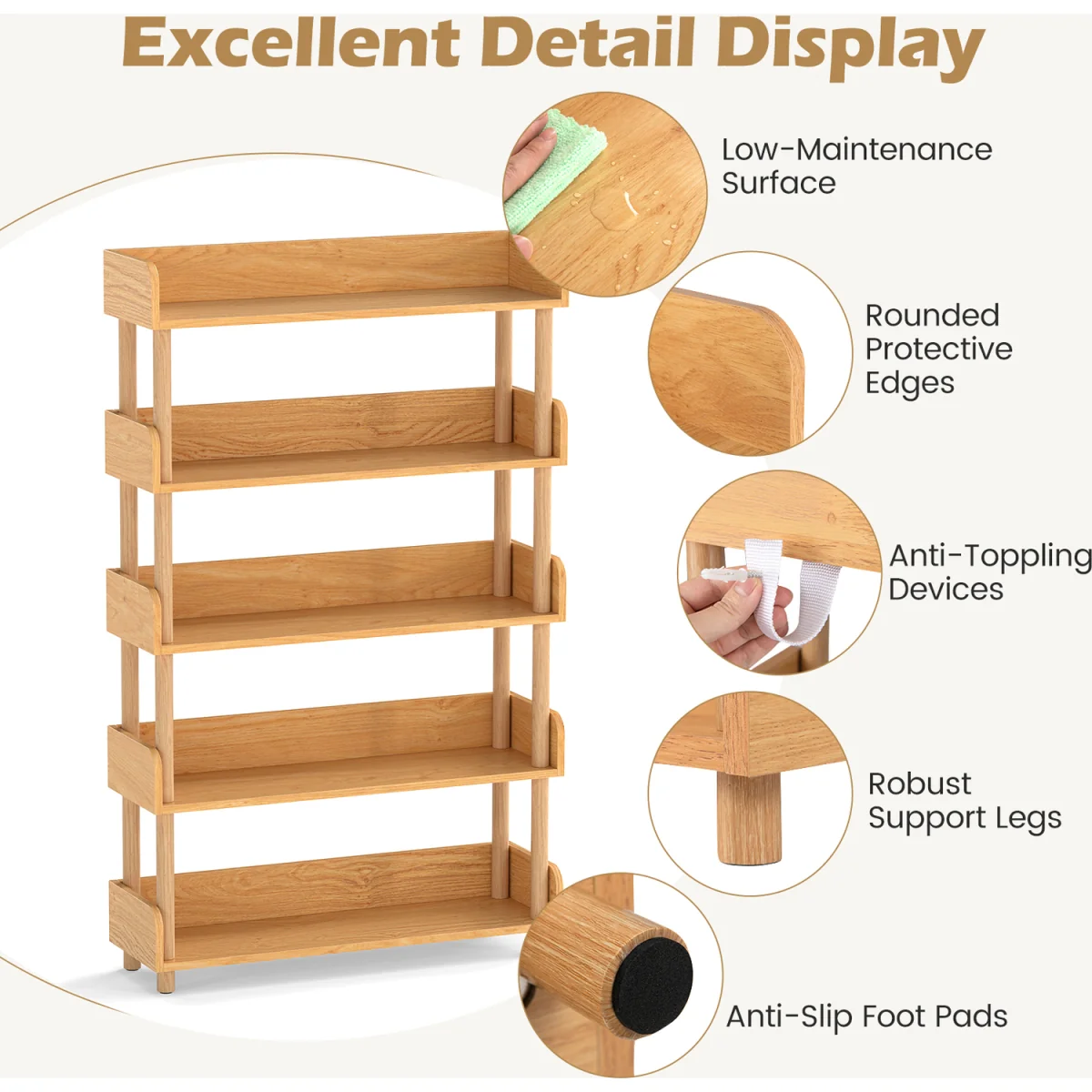 Modern Bookcase with Elevated Guardrails - Natural – image 7