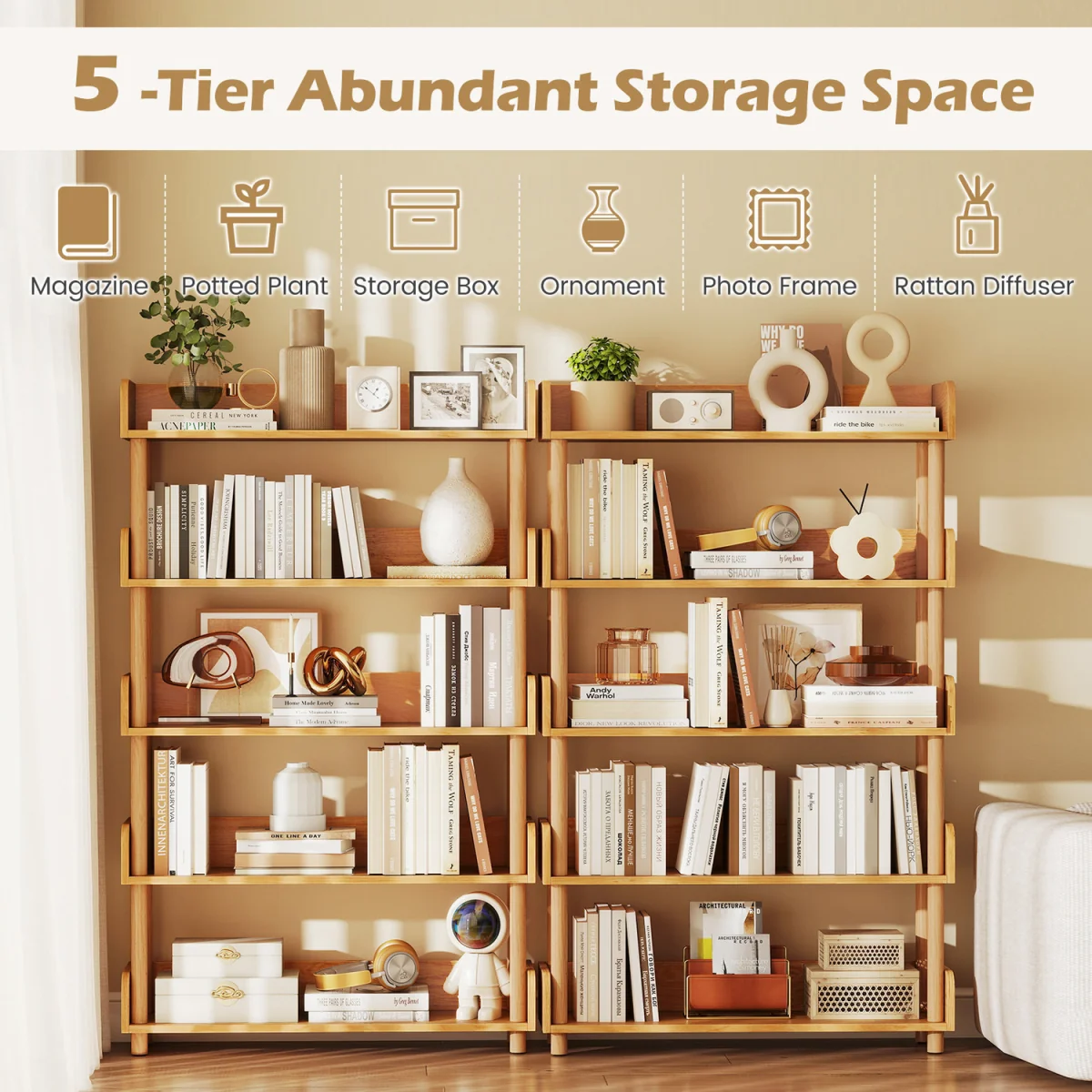 Modern Bookcase with Elevated Guardrails - Natural – image 9