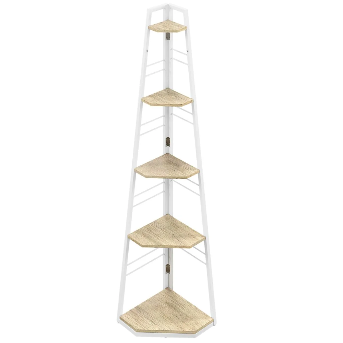 Hetto Wood White and Wood Effect 5-Tier Corner Shelving Unit – image 3