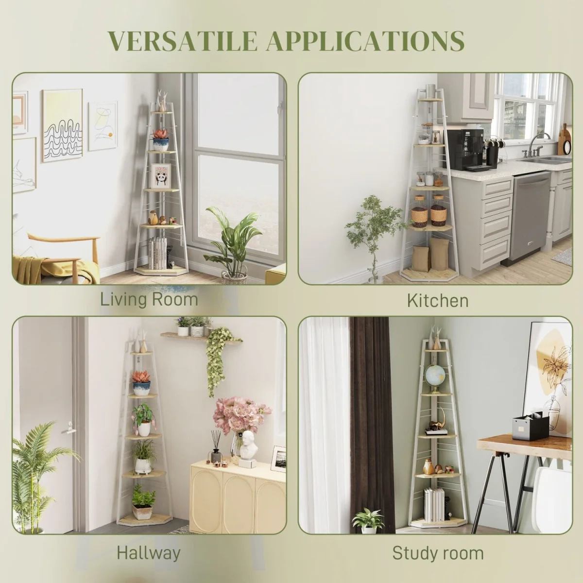 Hetto Wood White and Wood Effect 5-Tier Corner Shelving Unit – image 8