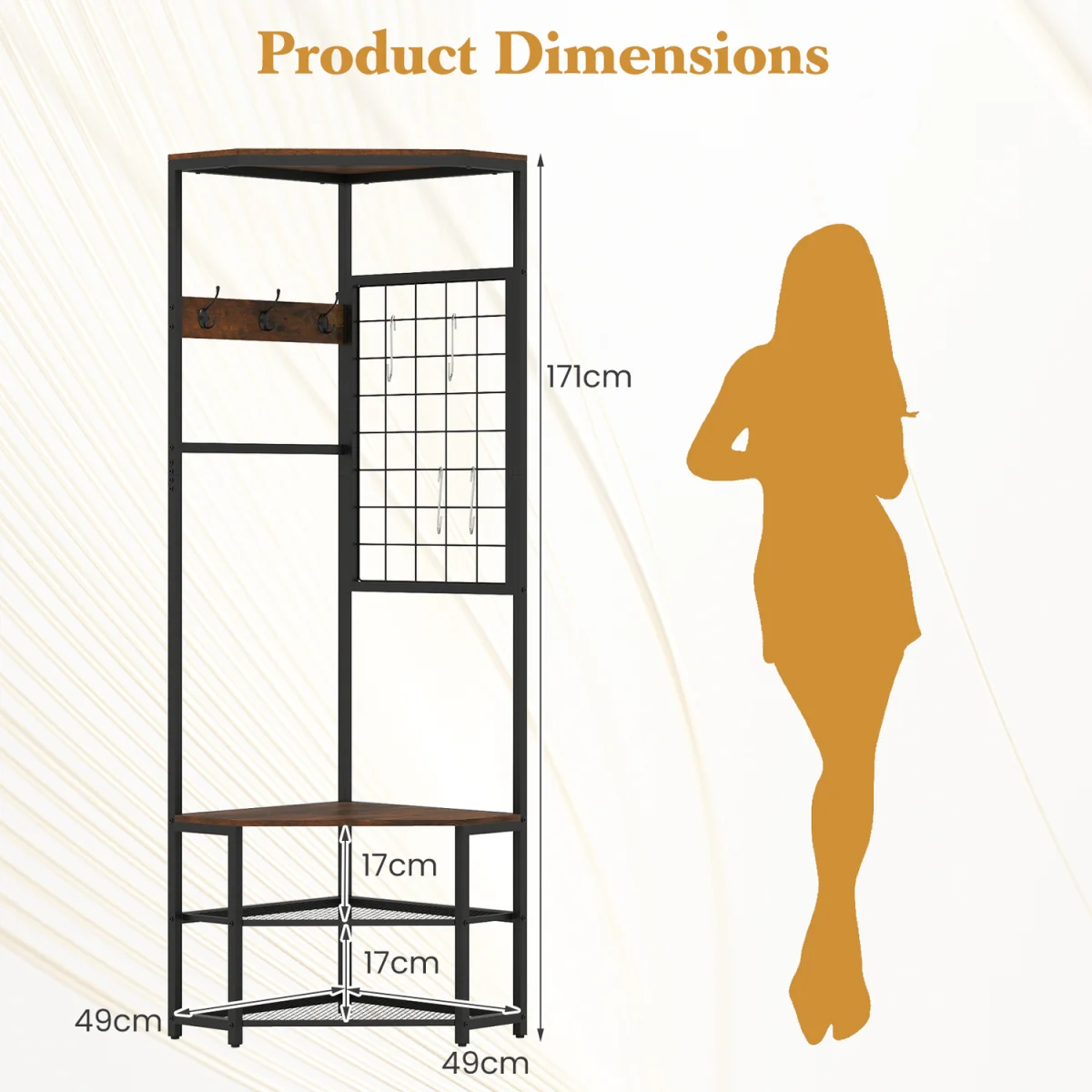 Freestanding Corner Hall Tree with Storage Shelves - Brown – image 3