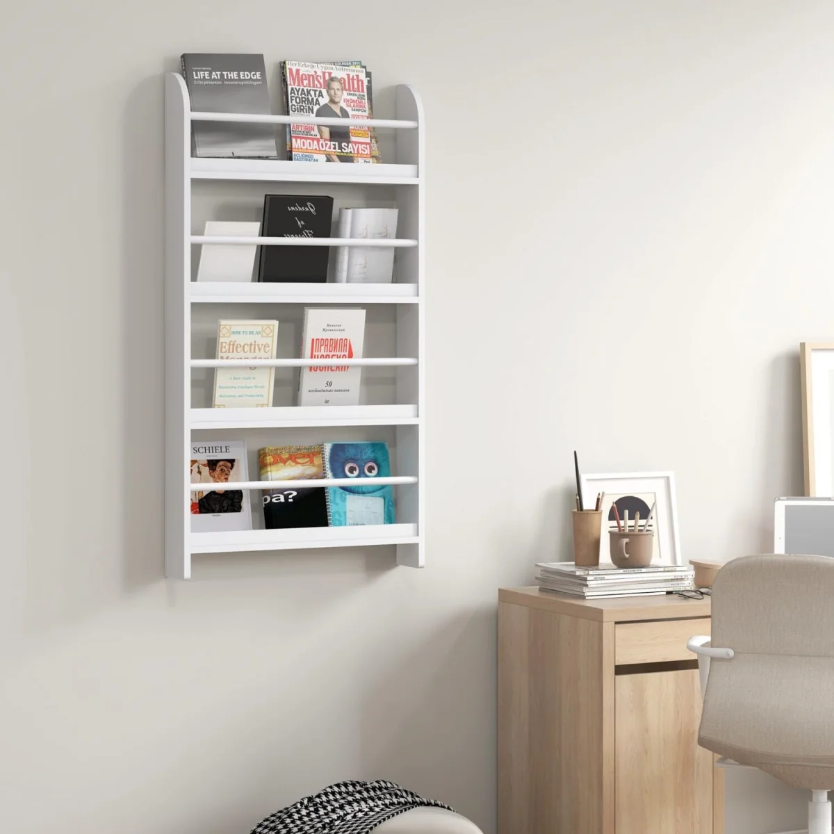 Vivi Wood White Slim Wall-Mounted Bookshelf, 15 cm Depth – image 4