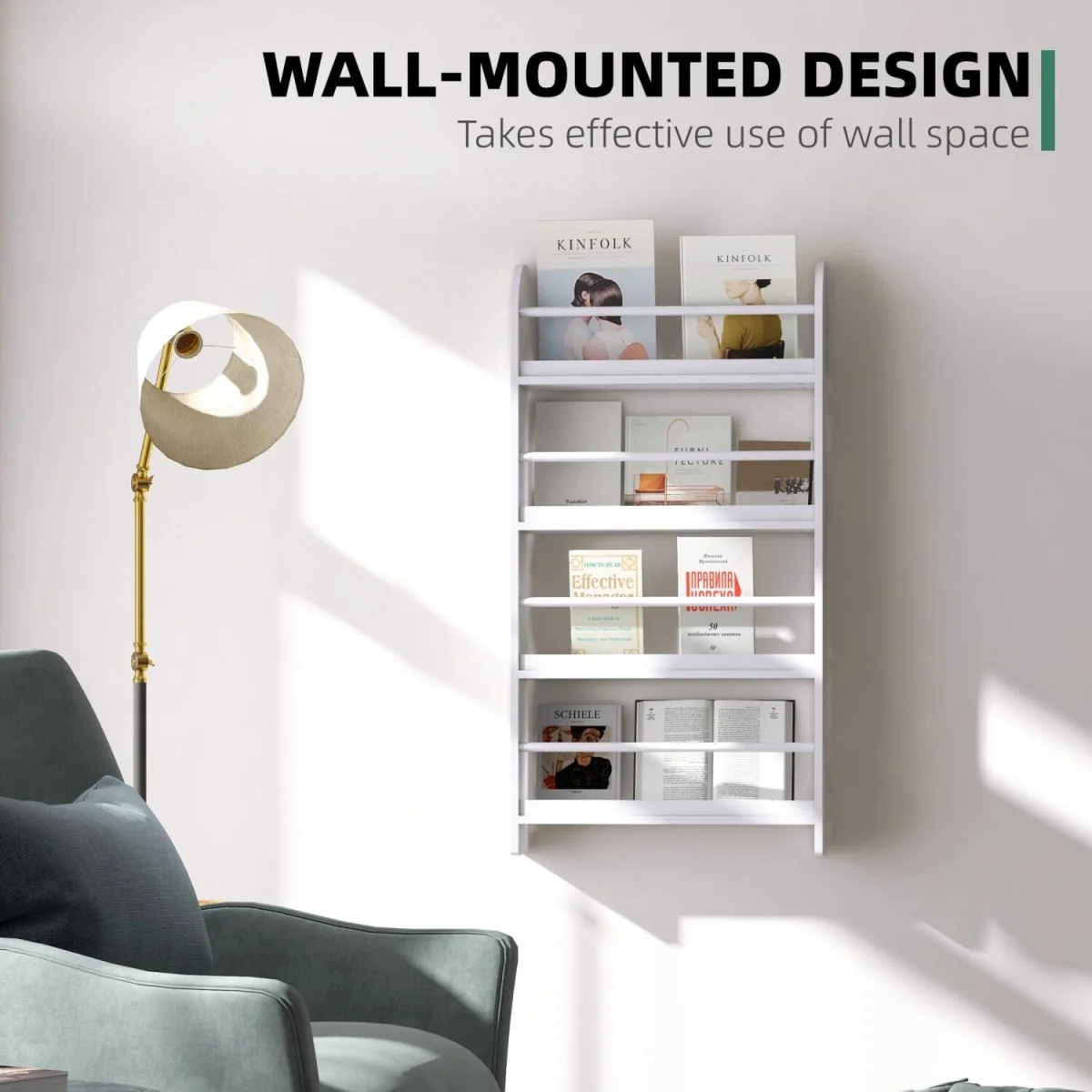 Vivi Wood White Slim Wall-Mounted Bookshelf, 15 cm Depth – image 5