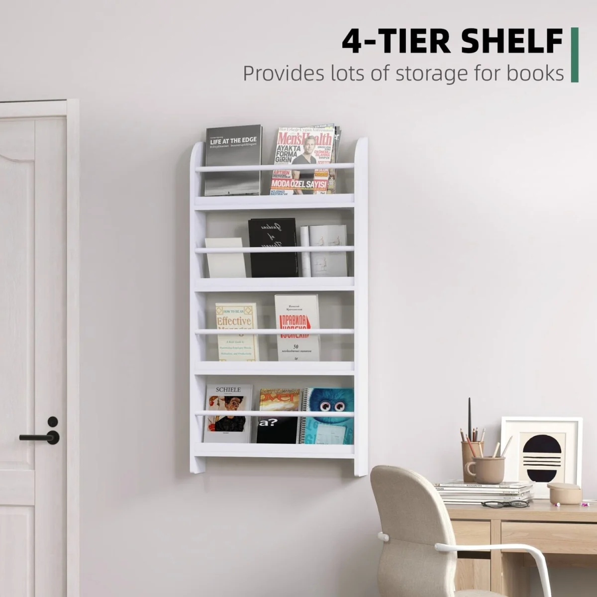 Vivi Wood White Slim Wall-Mounted Bookshelf, 15 cm Depth – image 6