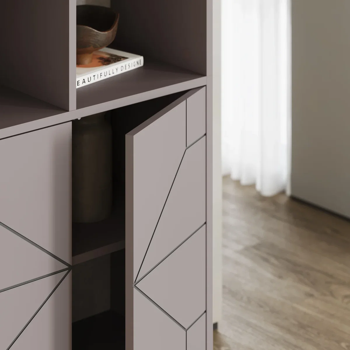Decortie Dune Tall Bookcase With Cupboards And Open Shelving - Light Mocha – image 6