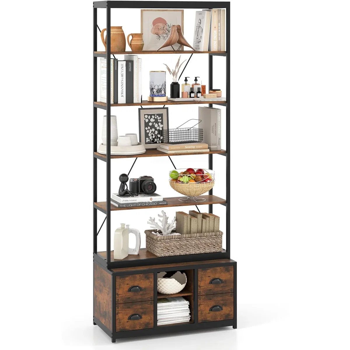 Costway 8-Tier Bookshelf with Storage - Brown – image 2