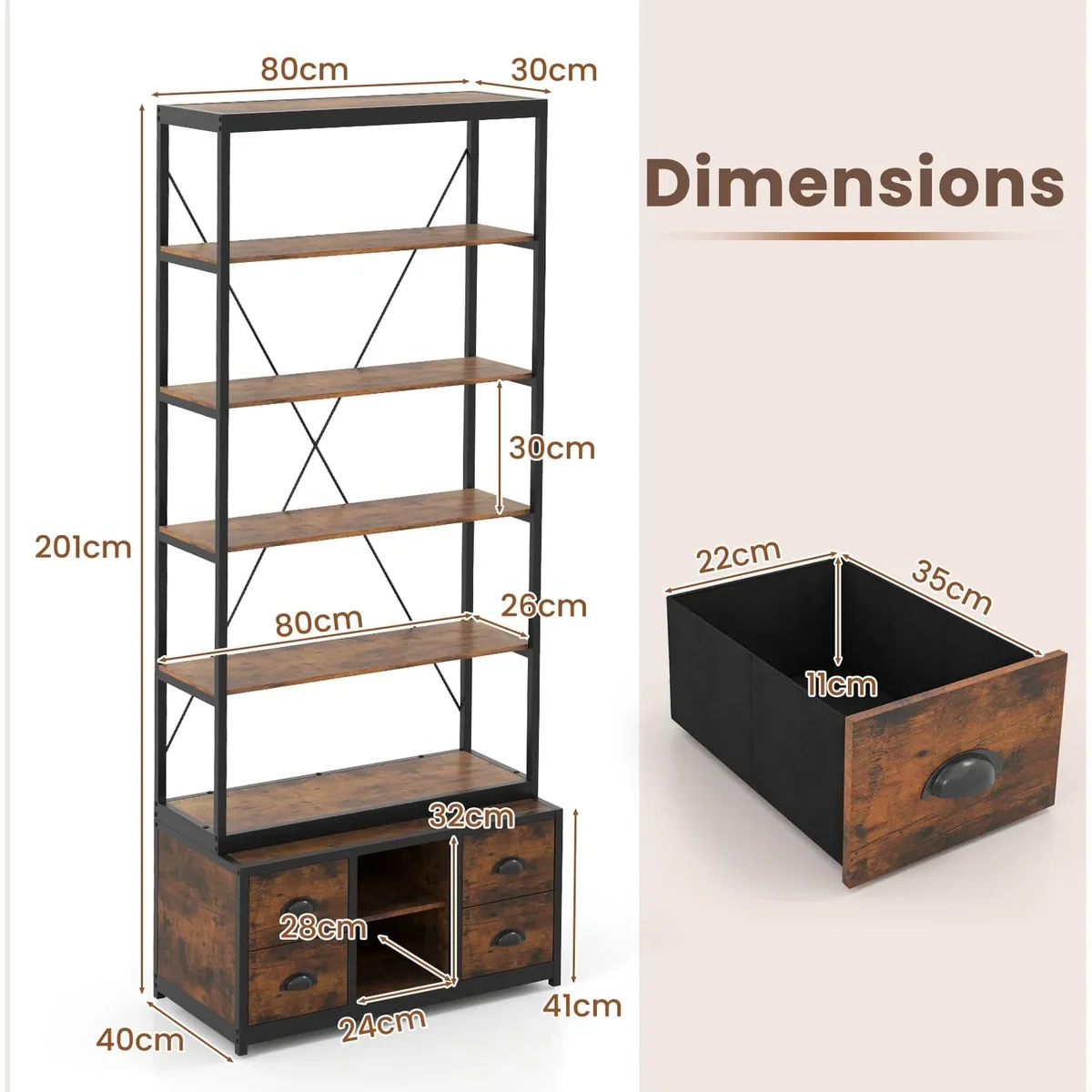 Costway 8-Tier Bookshelf with Storage - Brown – image 3