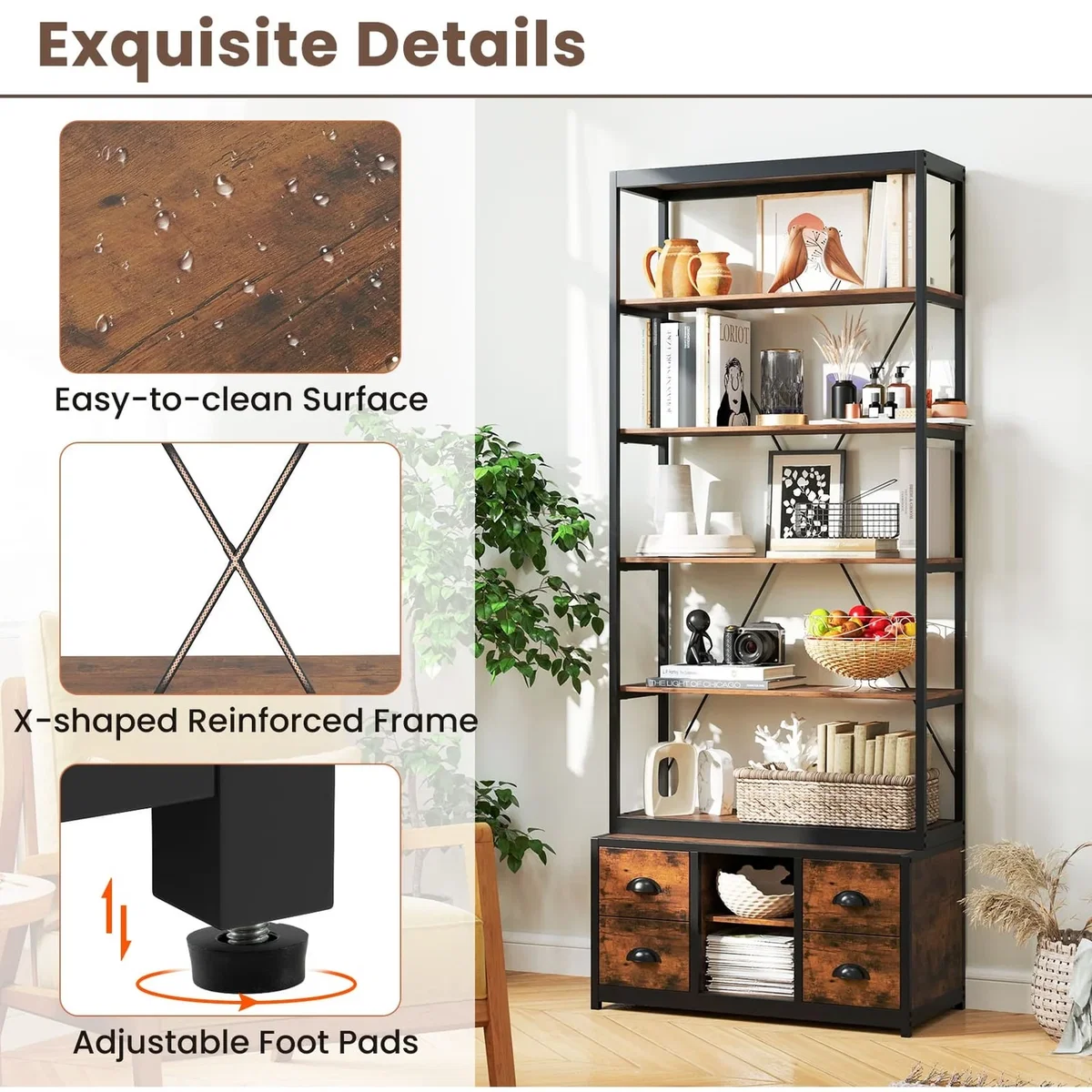 Costway 8-Tier Bookshelf with Storage - Brown – image 4