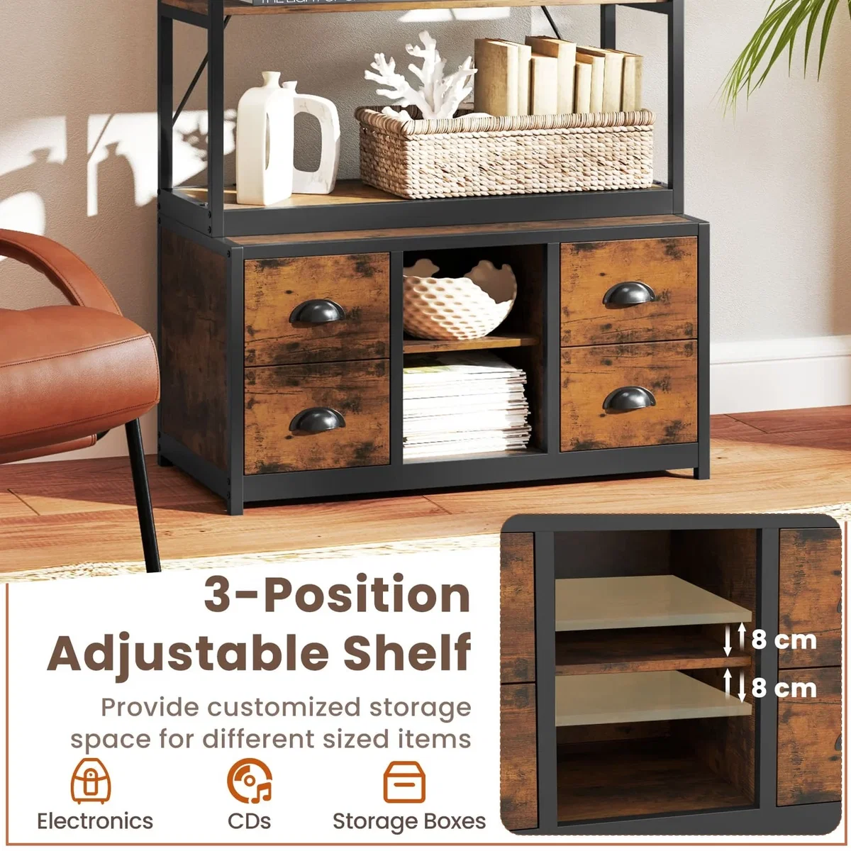 Costway 8-Tier Bookshelf with Storage - Brown – image 7