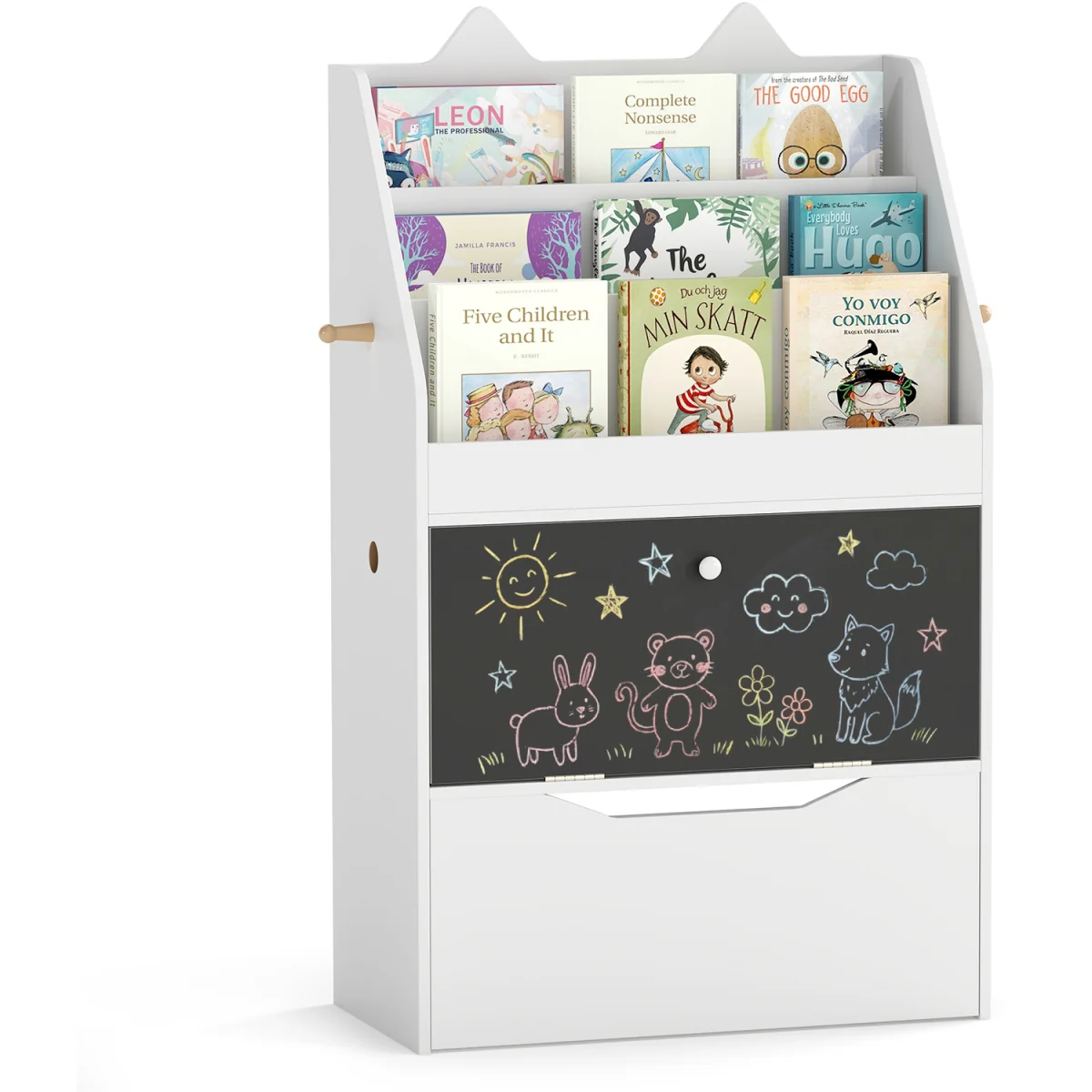 Toddler Book Rack with Movable Storage Drawer - White – image 7