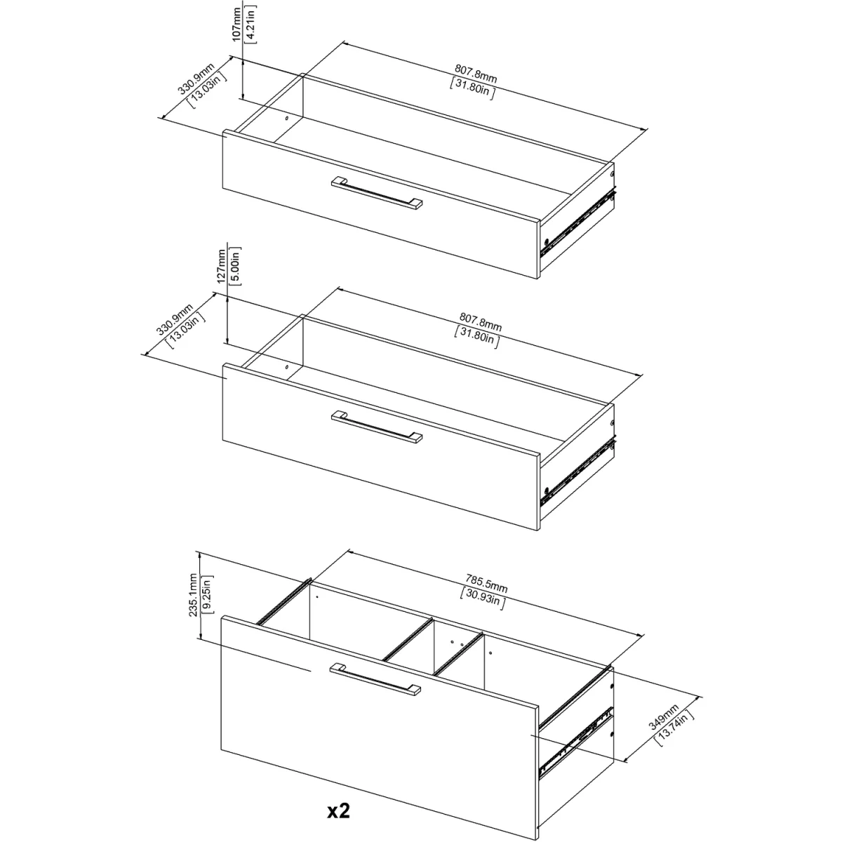 Prima Bookcase 2 Shelves With 2 Drawers 2 File Drawers In Oak - Oak – image 9