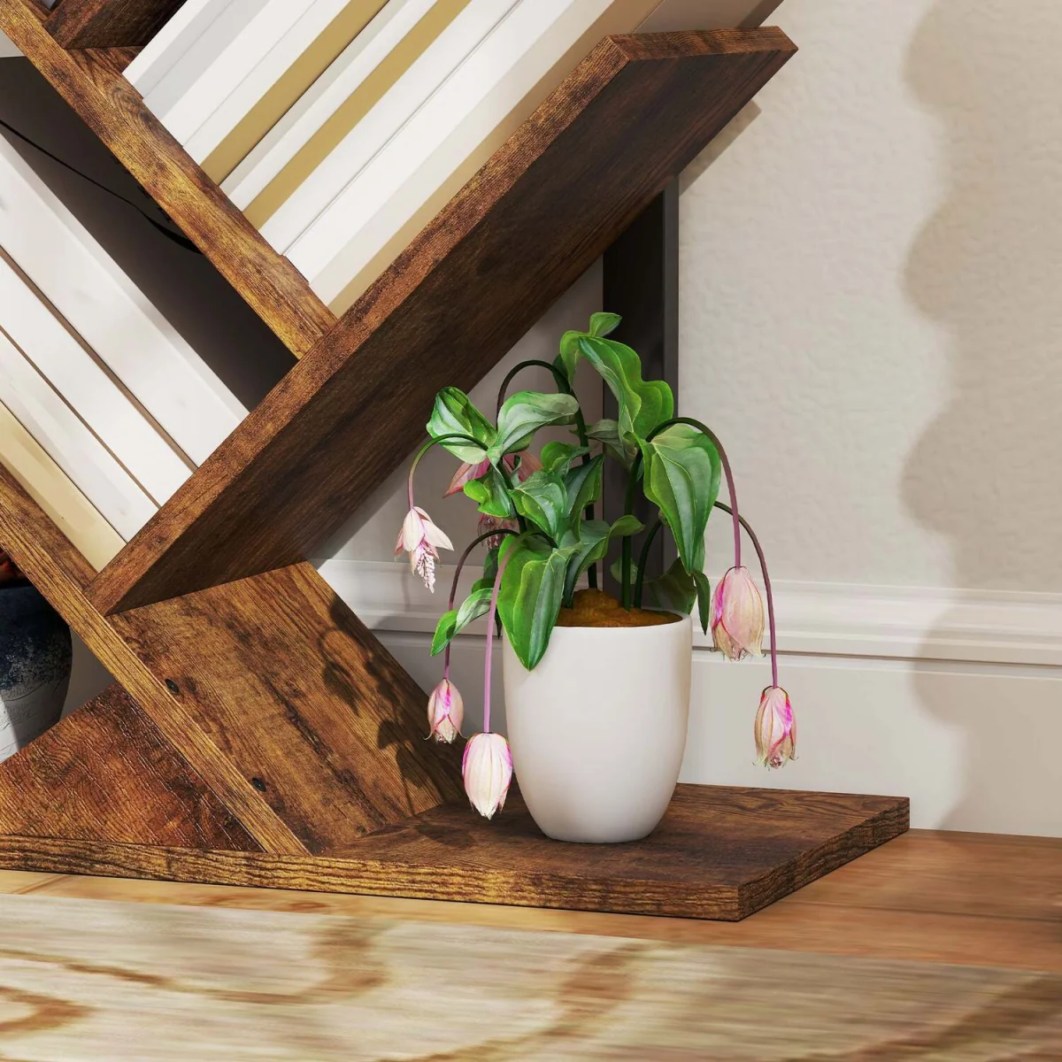 Modo Wood Effect 6-Section Tree Bookcase - Rustic Brown and Black – image 2