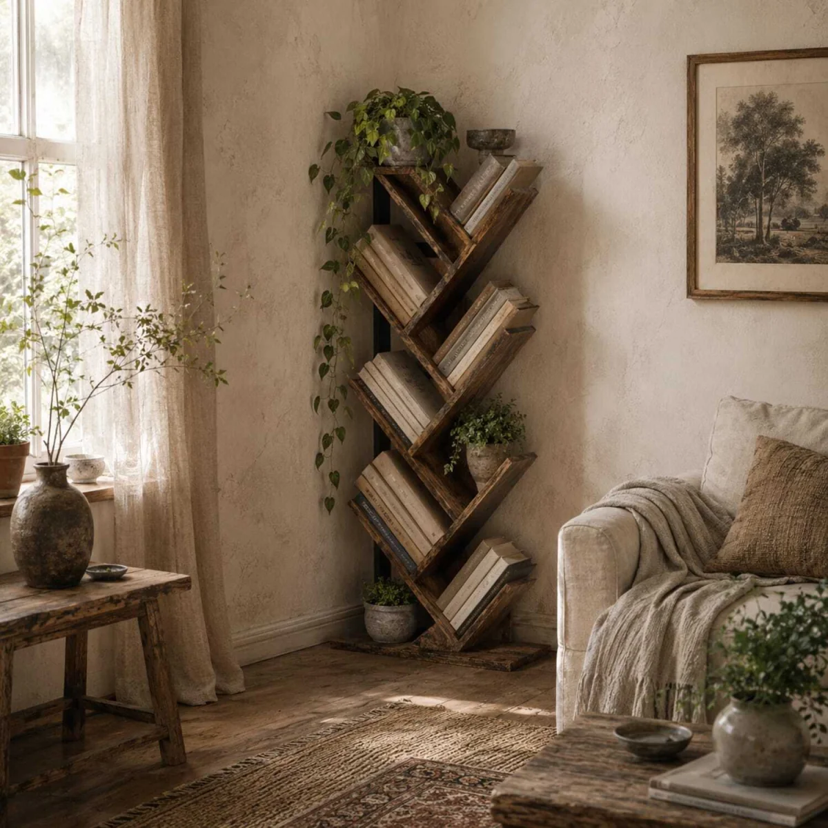 Modo Wood Effect 6-Section Tree Bookcase - Rustic Brown and Black – image 3