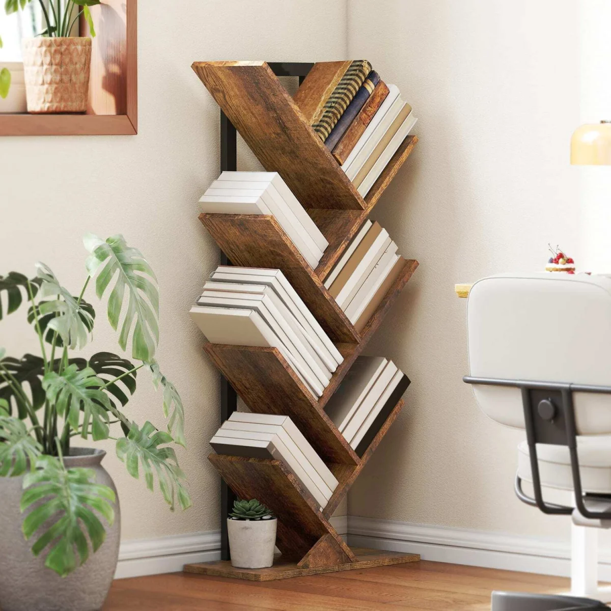 Modo Wood Effect 6-Section Tree Bookcase - Rustic Brown and Black – image 5