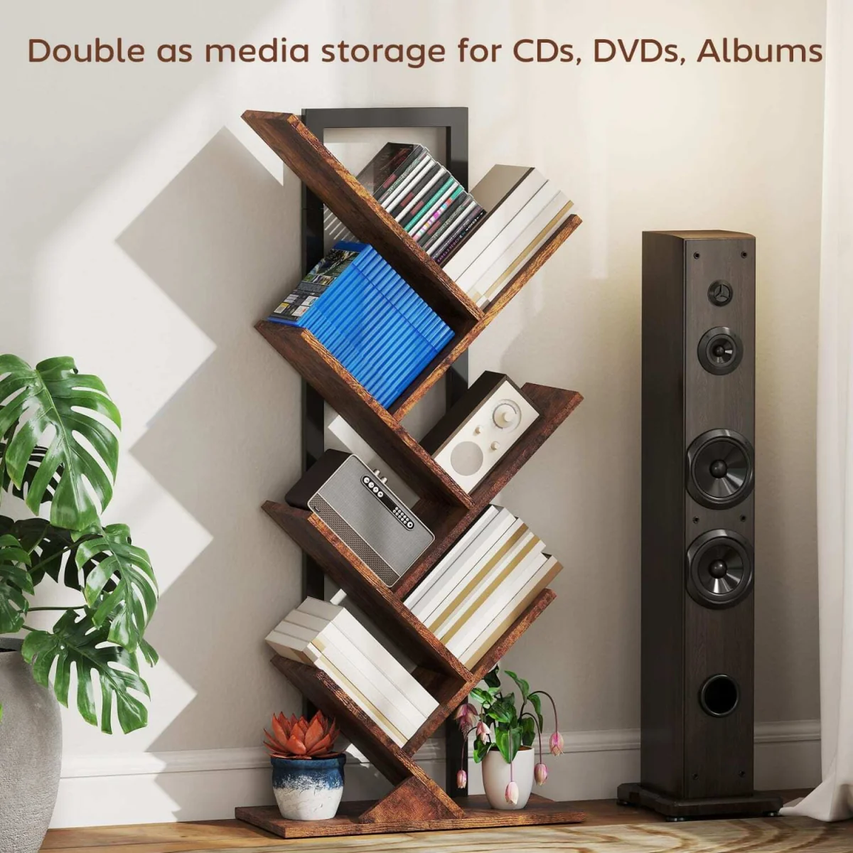 Modo Wood Effect 6-Section Tree Bookcase - Rustic Brown and Black – image 9