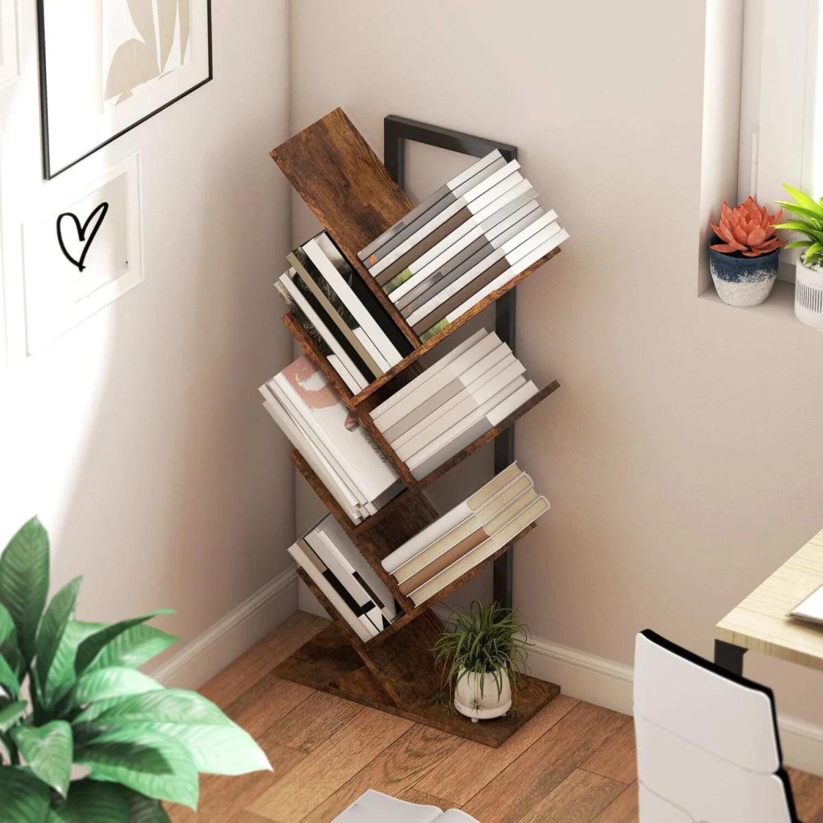 Modo Wood Effect 6-Section Tree Bookcase - Rustic Brown and Black – image 10