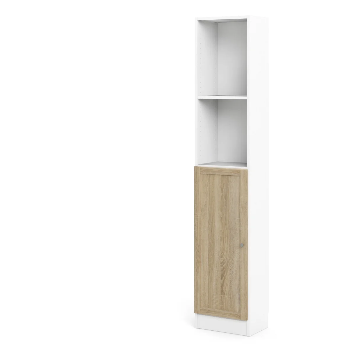 Basic Tall Narrow Combination Storage Bookcase (4 Shelves) with Glass Door - White with Oak Door – image 3