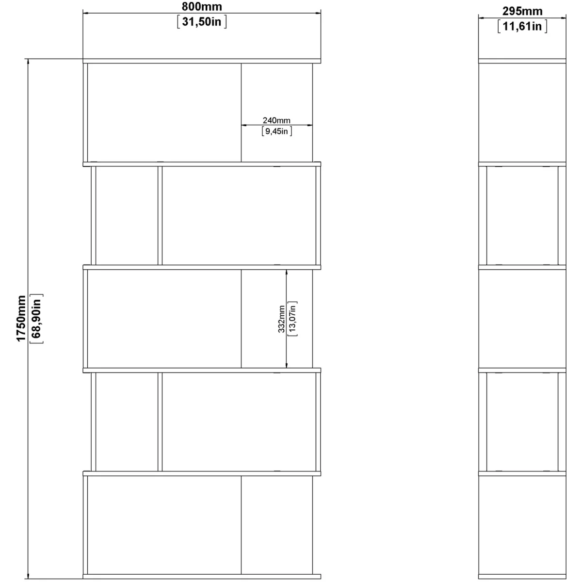 Maze Open Bookcase 4 Shelves in Jackson Hickory Oak and White - Jackson Hickory Oak & White – image 6