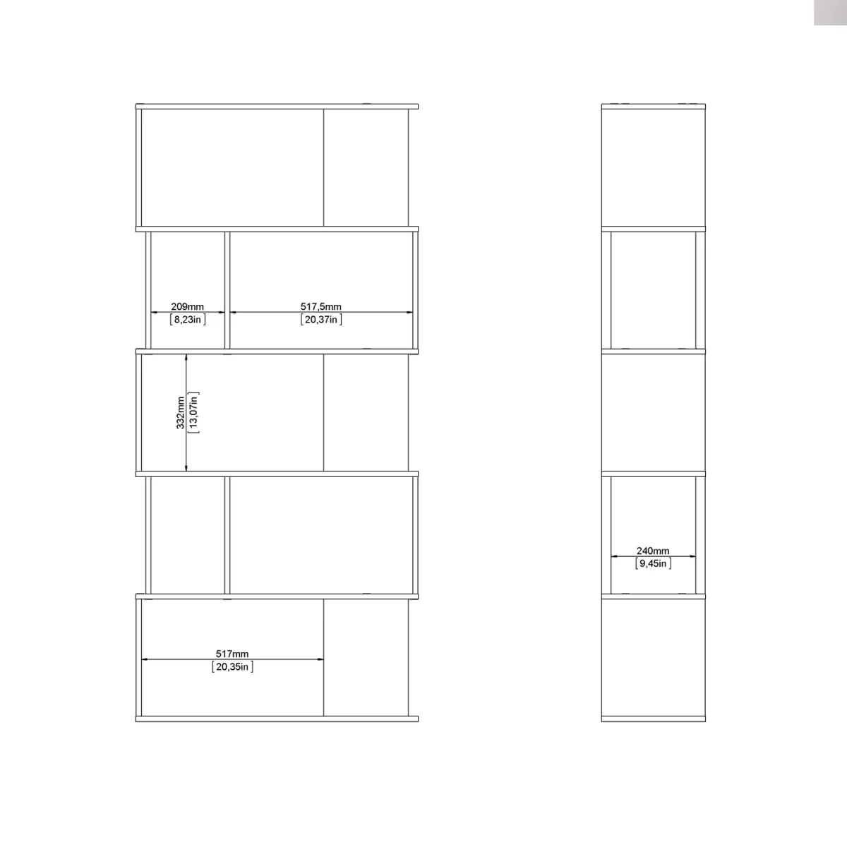 Maze Open Bookcase 4 Shelves in Jackson Hickory Oak and White - Jackson Hickory Oak & White – image 7