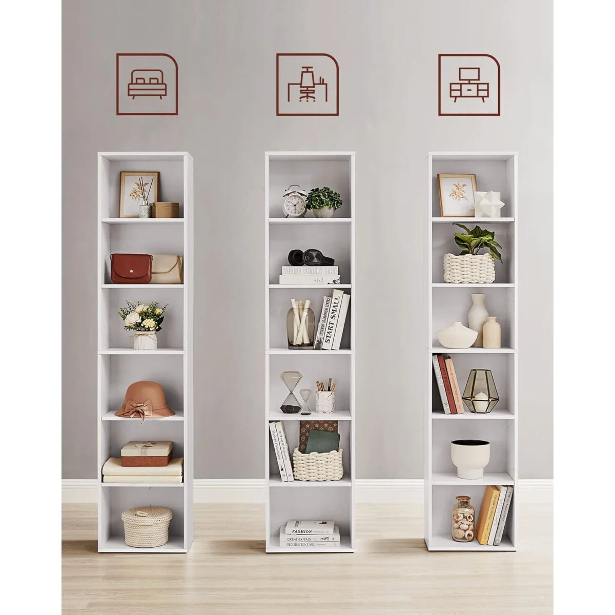6-Tier Freestanding Bookshelf Storage Unit for Home Office and Bedroom Organisation - Cloud White – image 4