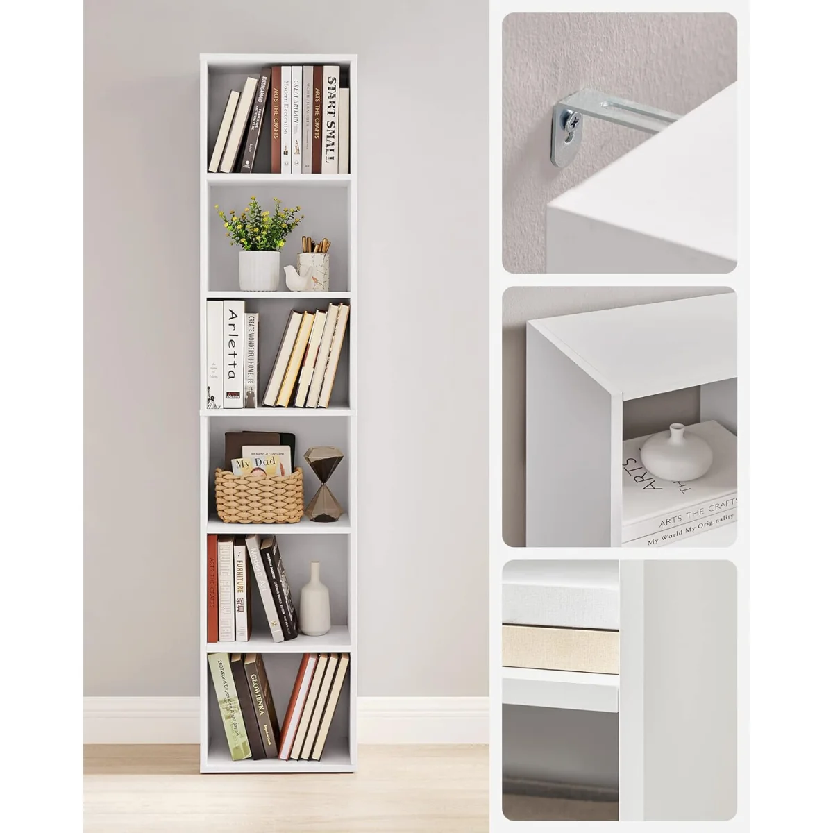 6-Tier Freestanding Bookshelf Storage Unit for Home Office and Bedroom Organisation - Cloud White – image 5