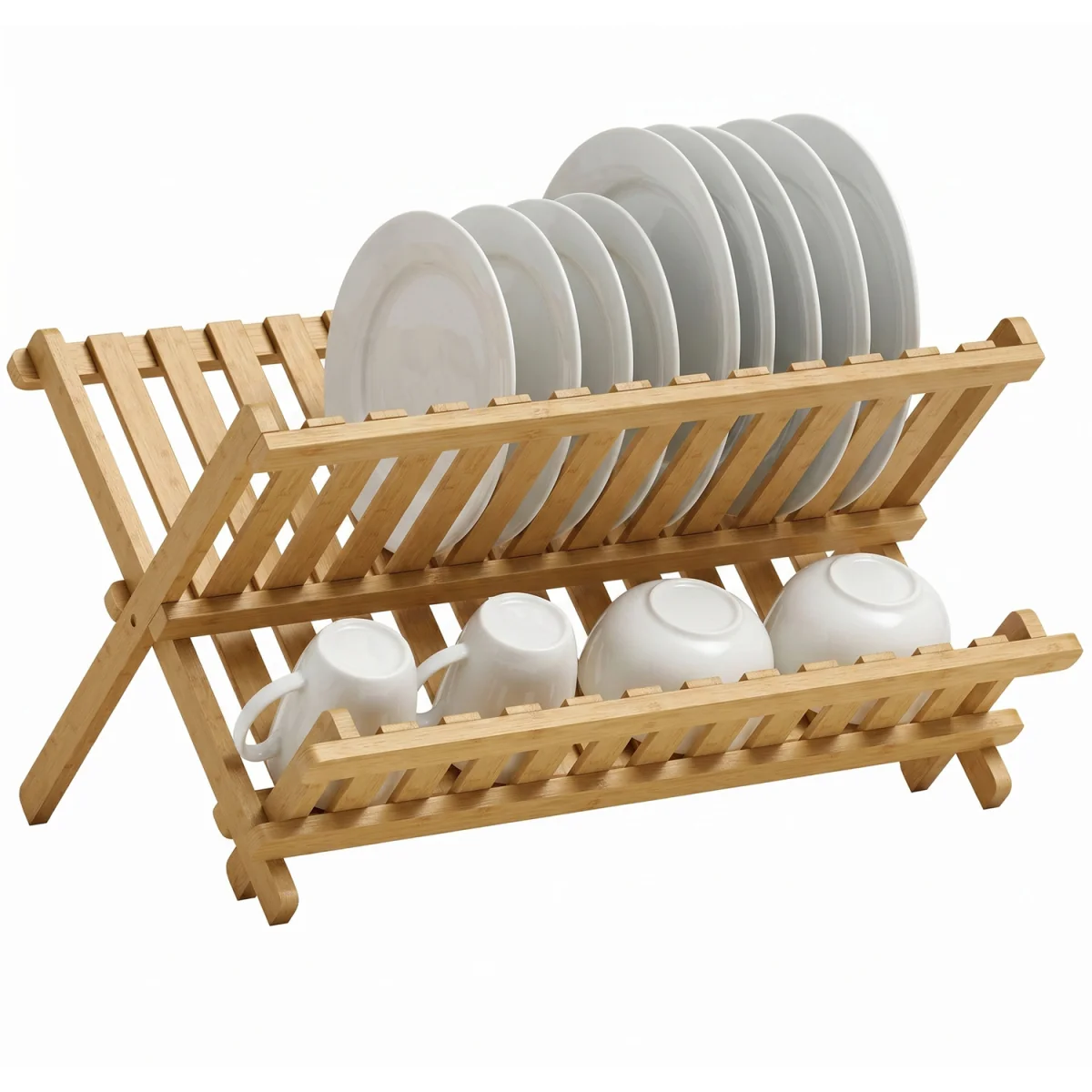 HOMCOM 2-Tier Kitchen Storage Unit with Slatted Draining Shelves - Natural wood finish – image 2