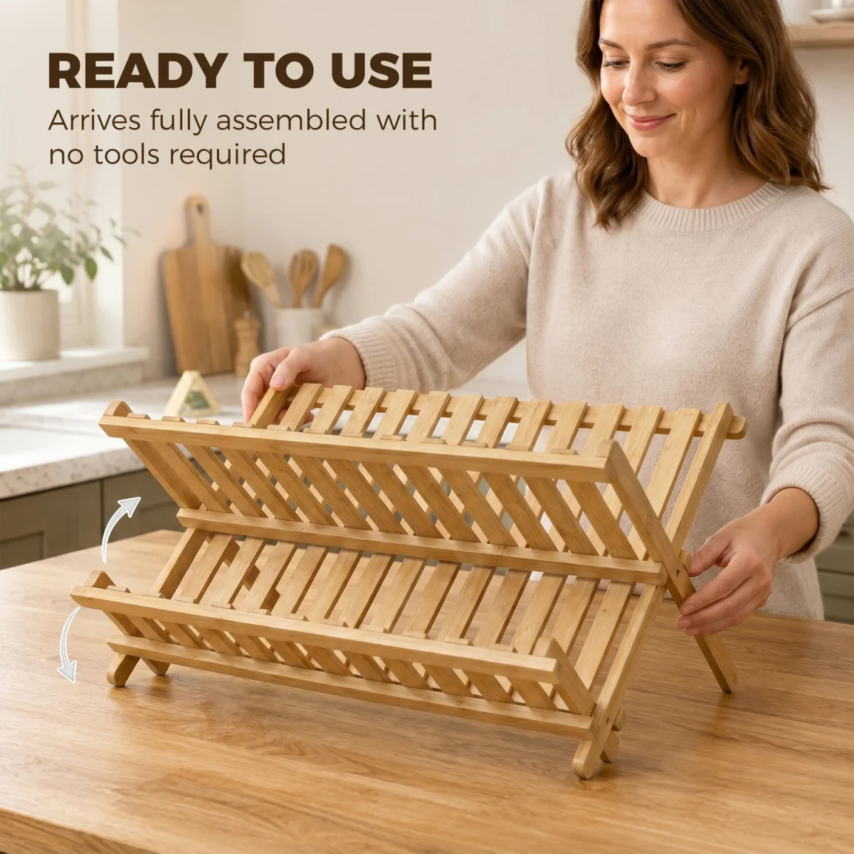 HOMCOM 2-Tier Kitchen Storage Unit with Slatted Draining Shelves - Natural wood finish – image 5
