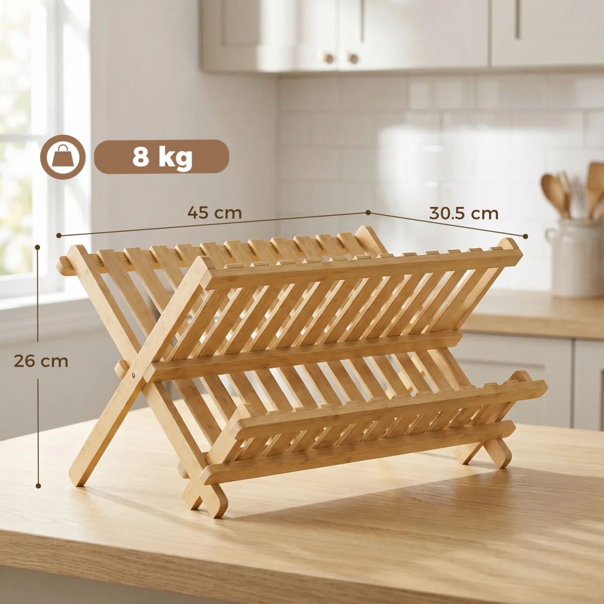 HOMCOM 2-Tier Kitchen Storage Unit with Slatted Draining Shelves - Natural wood finish – image 9
